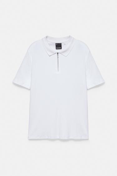 Short sleeve zip-up polo shirt — Off white 4