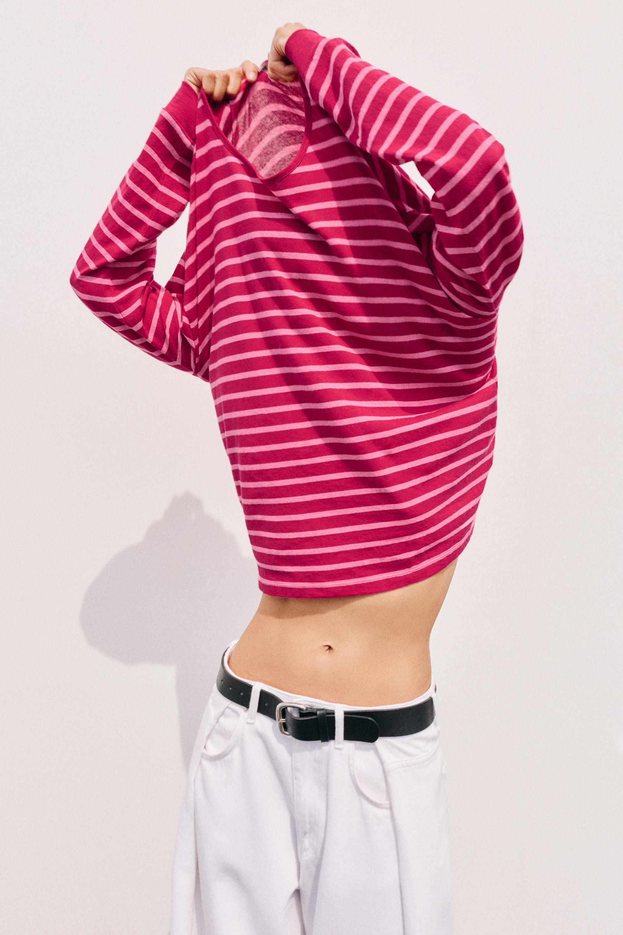 Oversize long sleeve striped T-shirt — Striped