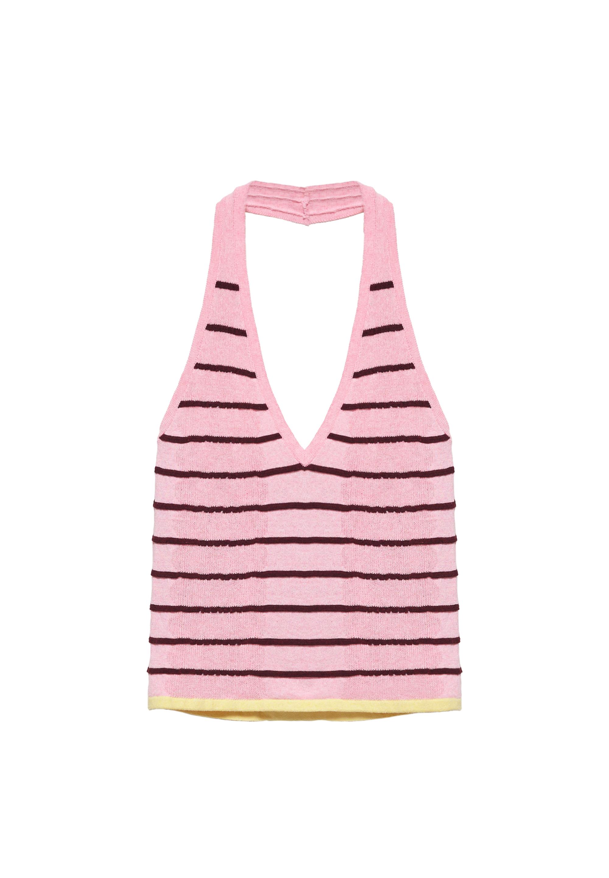 Striped knit halter top — Pink