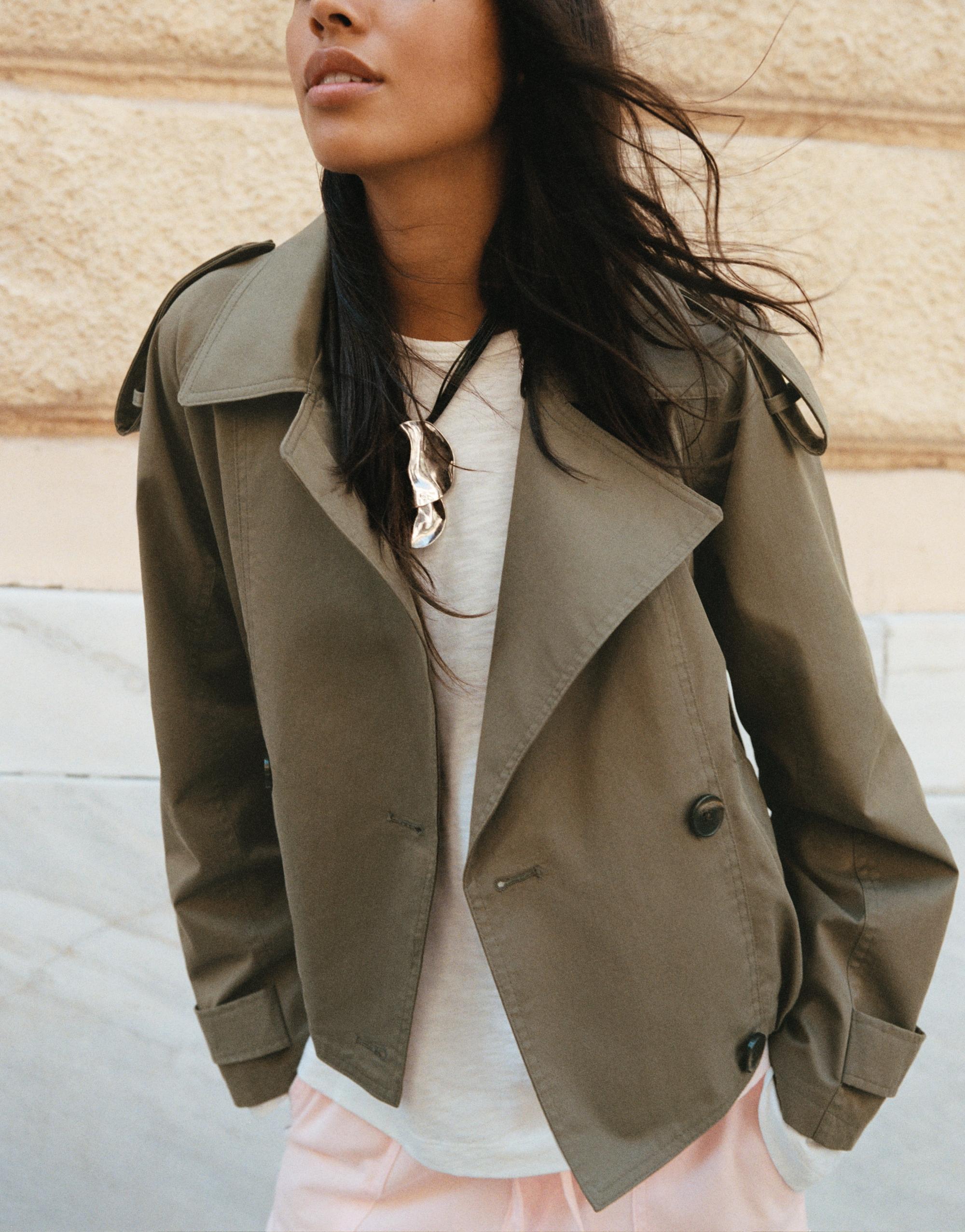 Balloon-fit short trench coat — Dark khaki