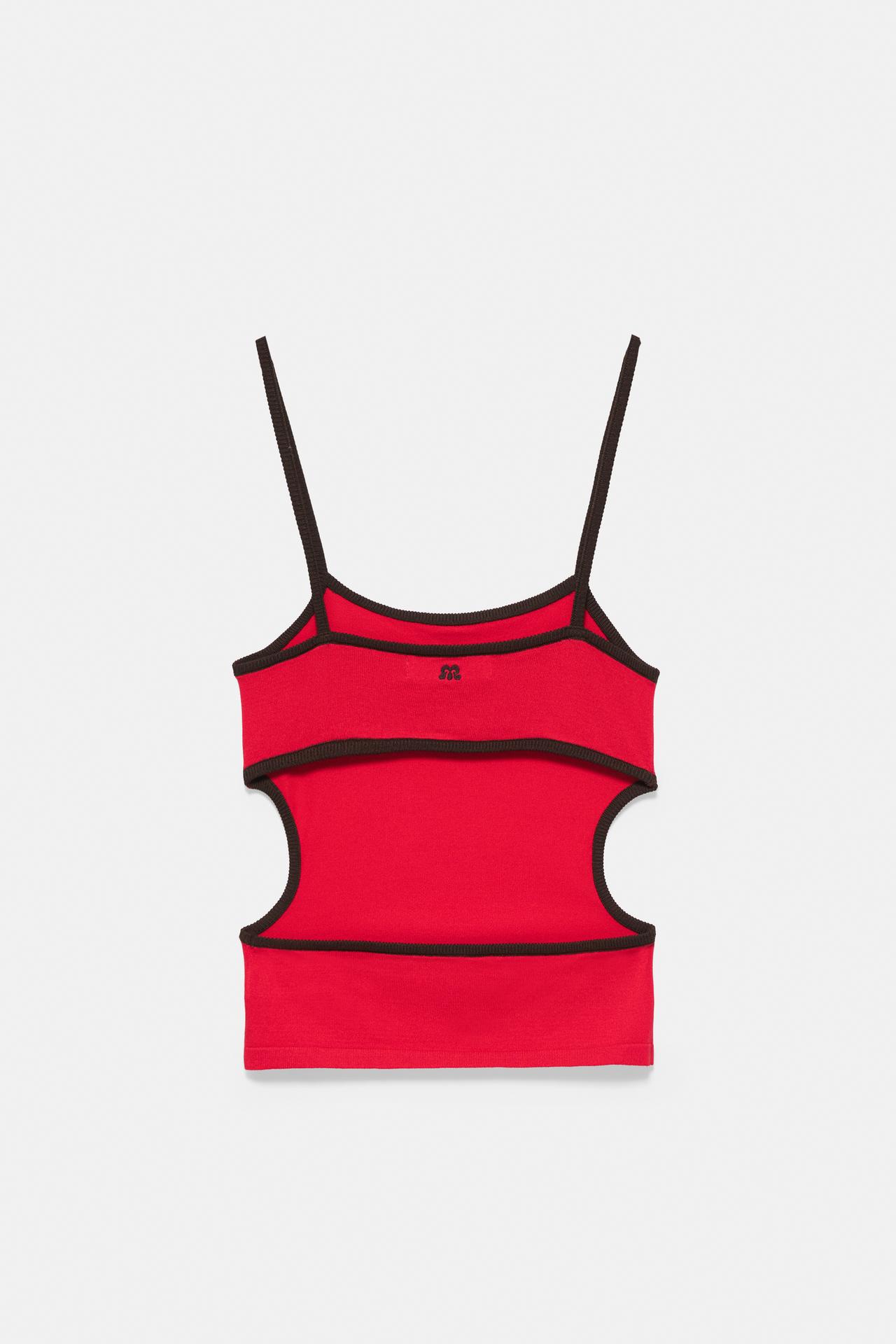 Red strappy cut-out top — Red