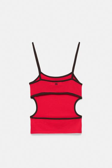 Red strappy cut-out top — Red 6