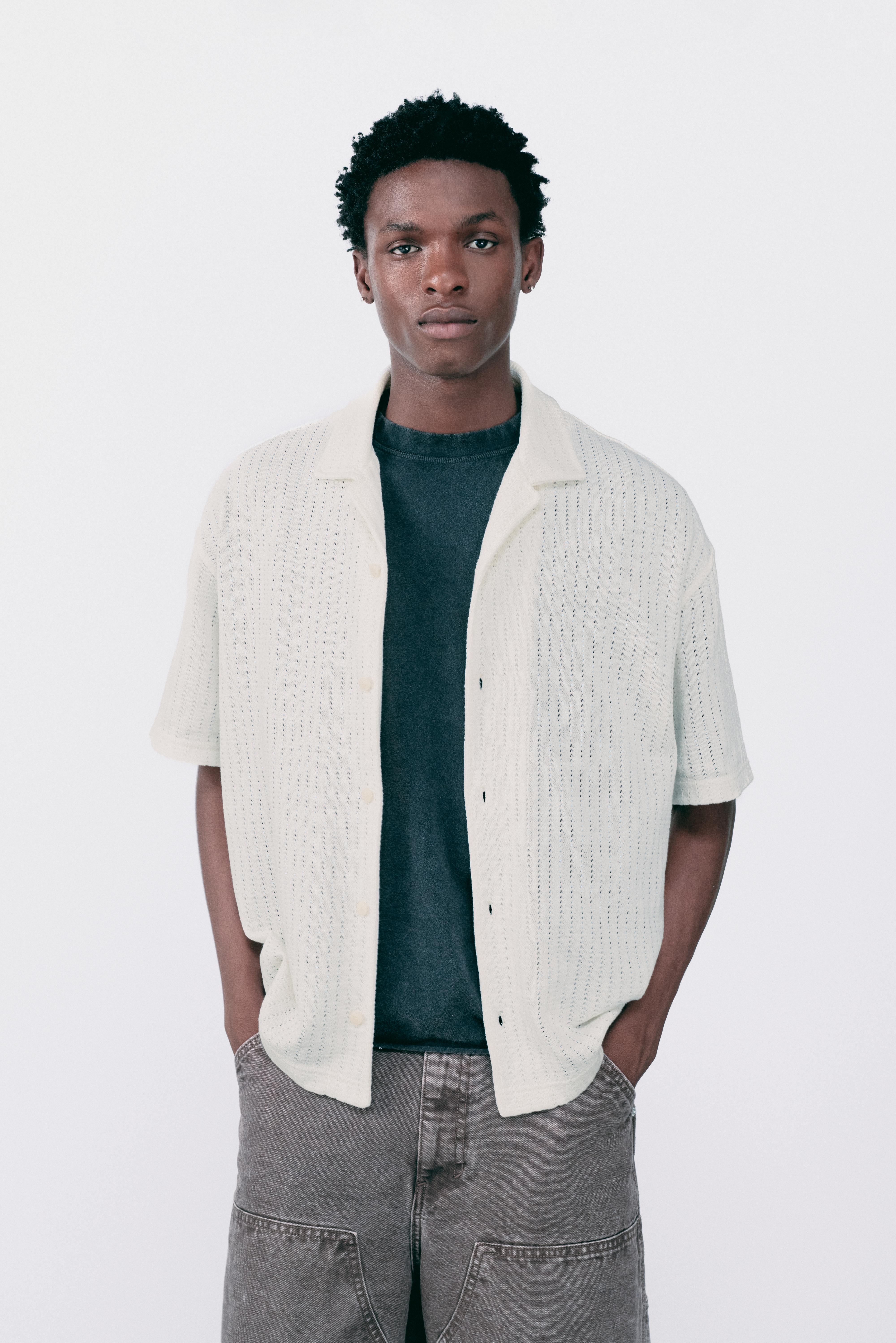 Camicia A Maniche Corte Traforata