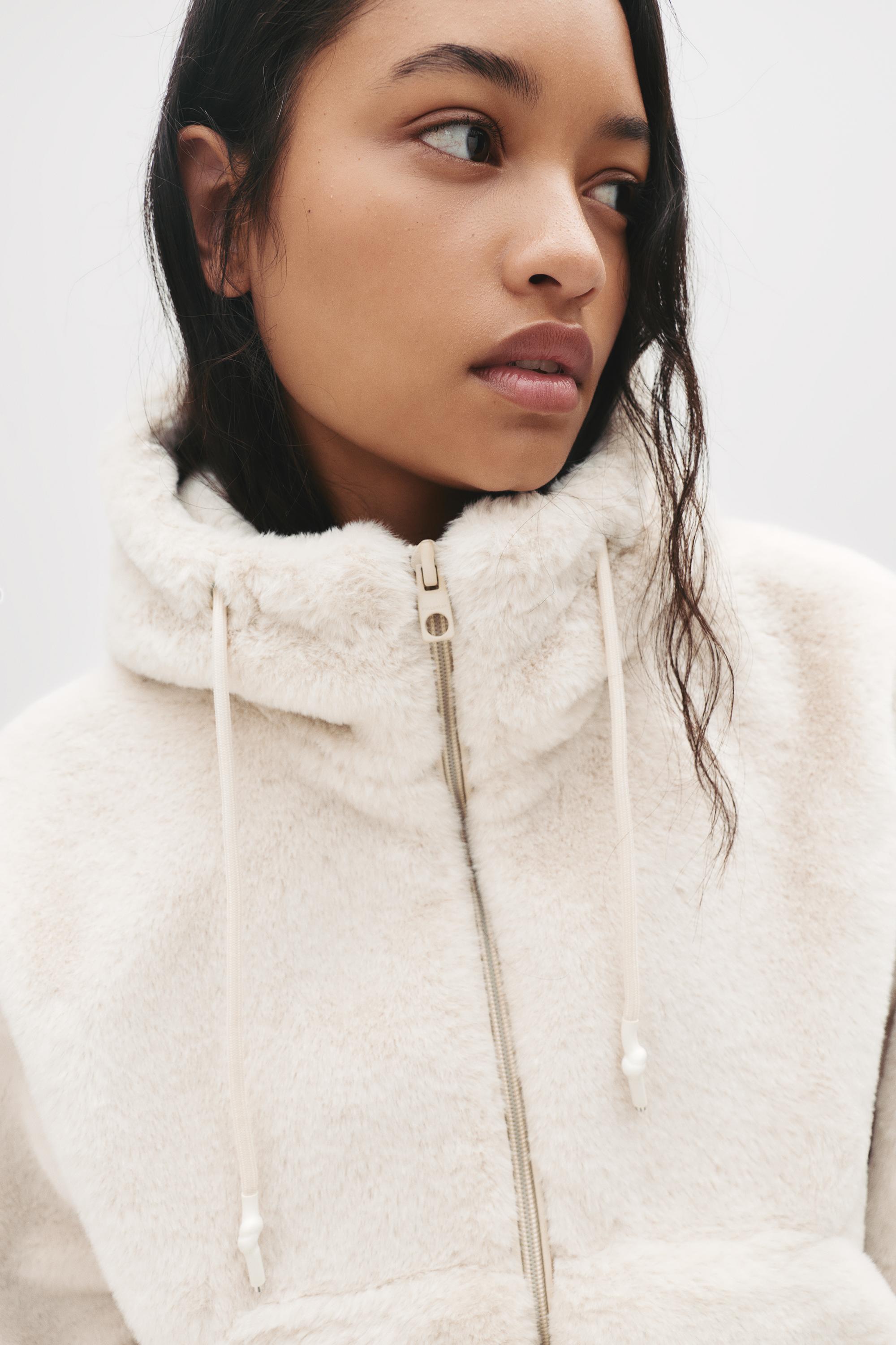 Kapüşonlu suni kürk ceket - Görsel 31