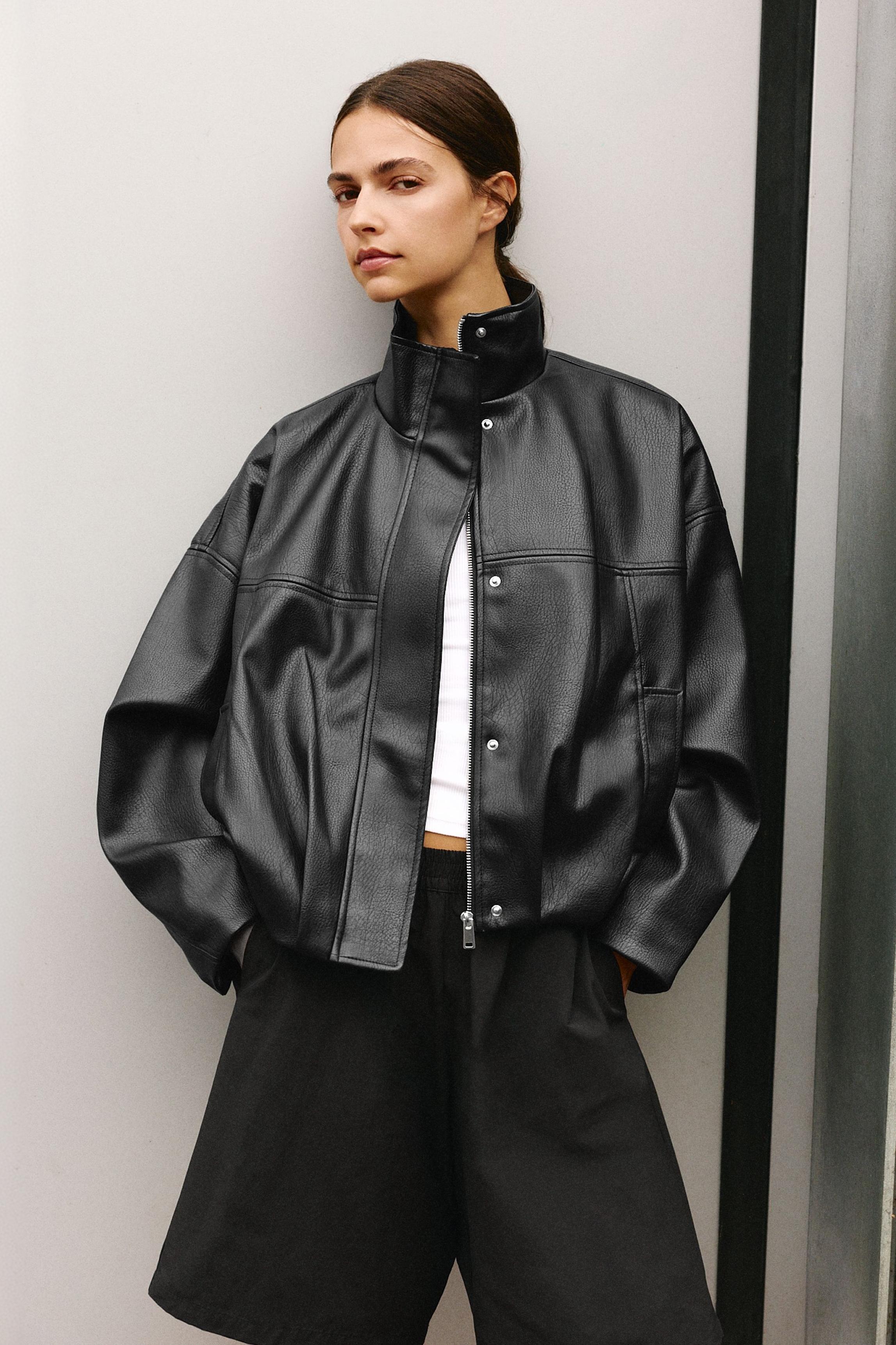 Leather effect balloon jacket — Black