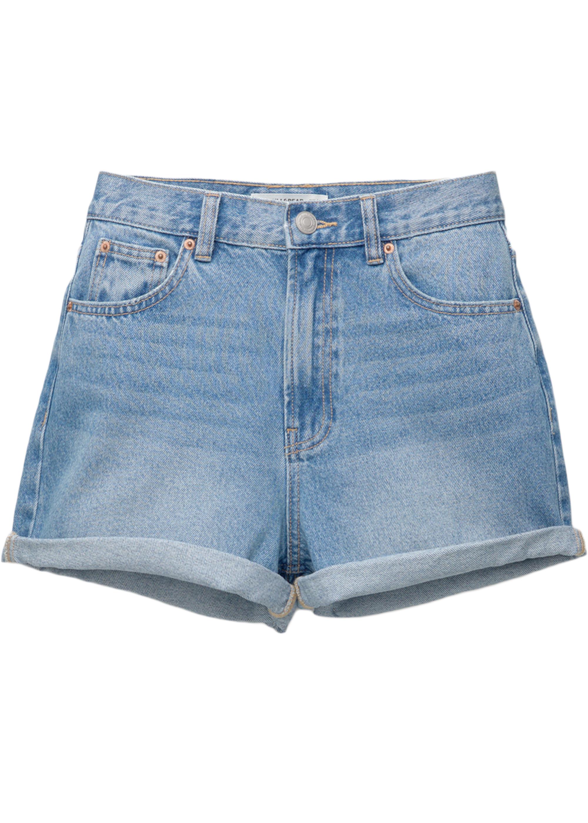 Denim turn-up mom shorts — Medium blue