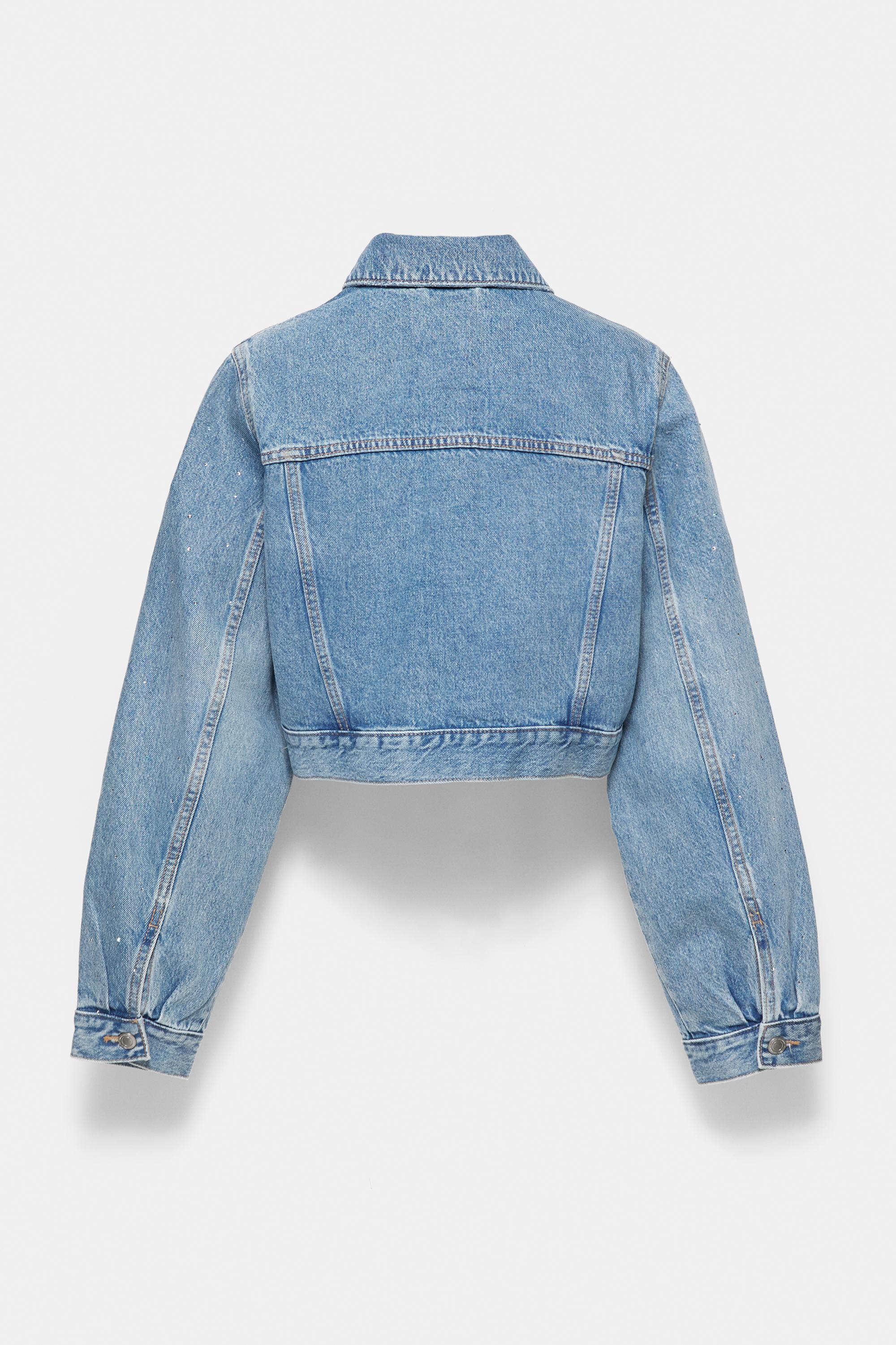 Cropped rhinestone denim jacket — Medium blue