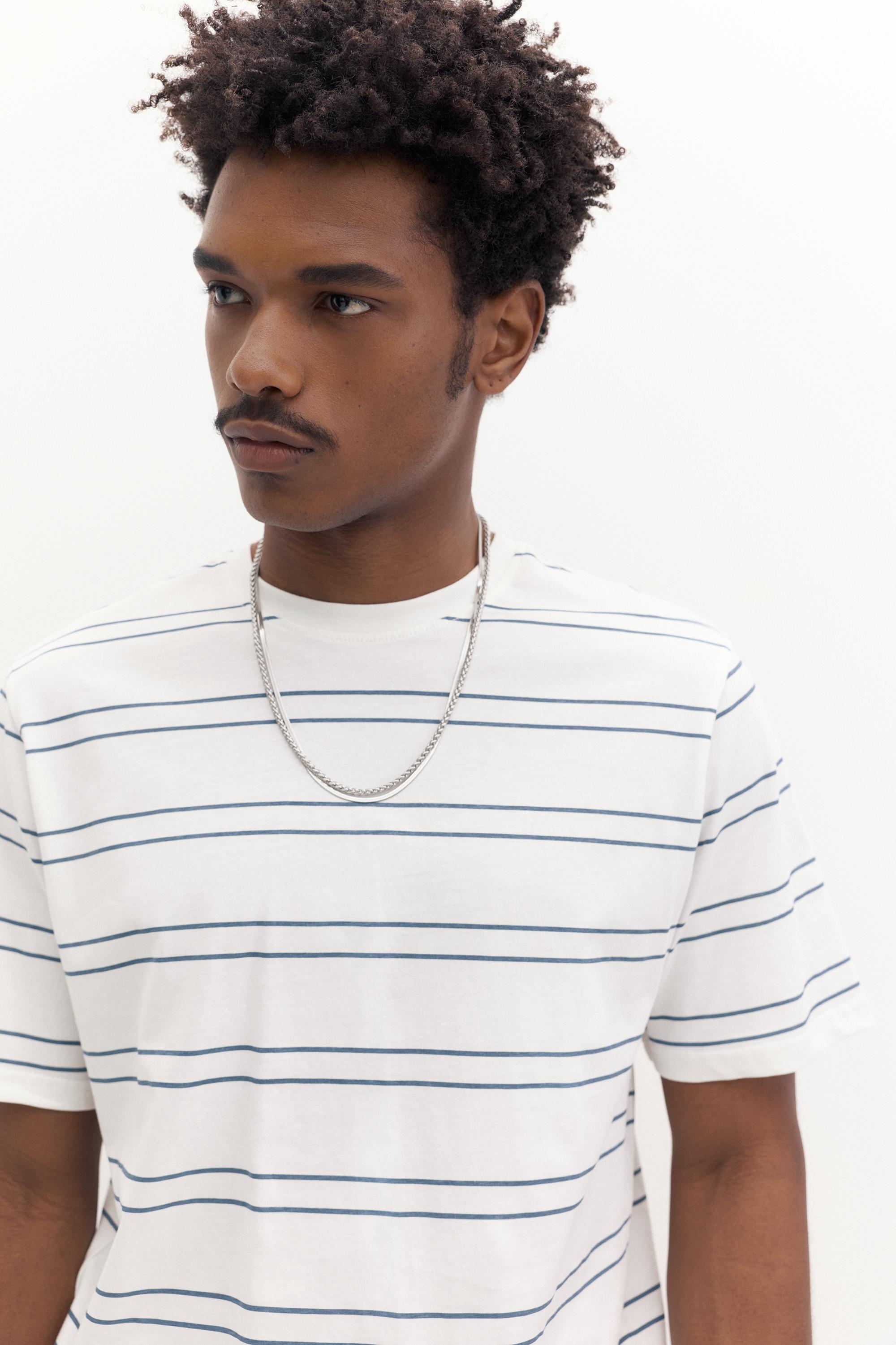 Basic short sleeve cotton T-shirt — Blue/White