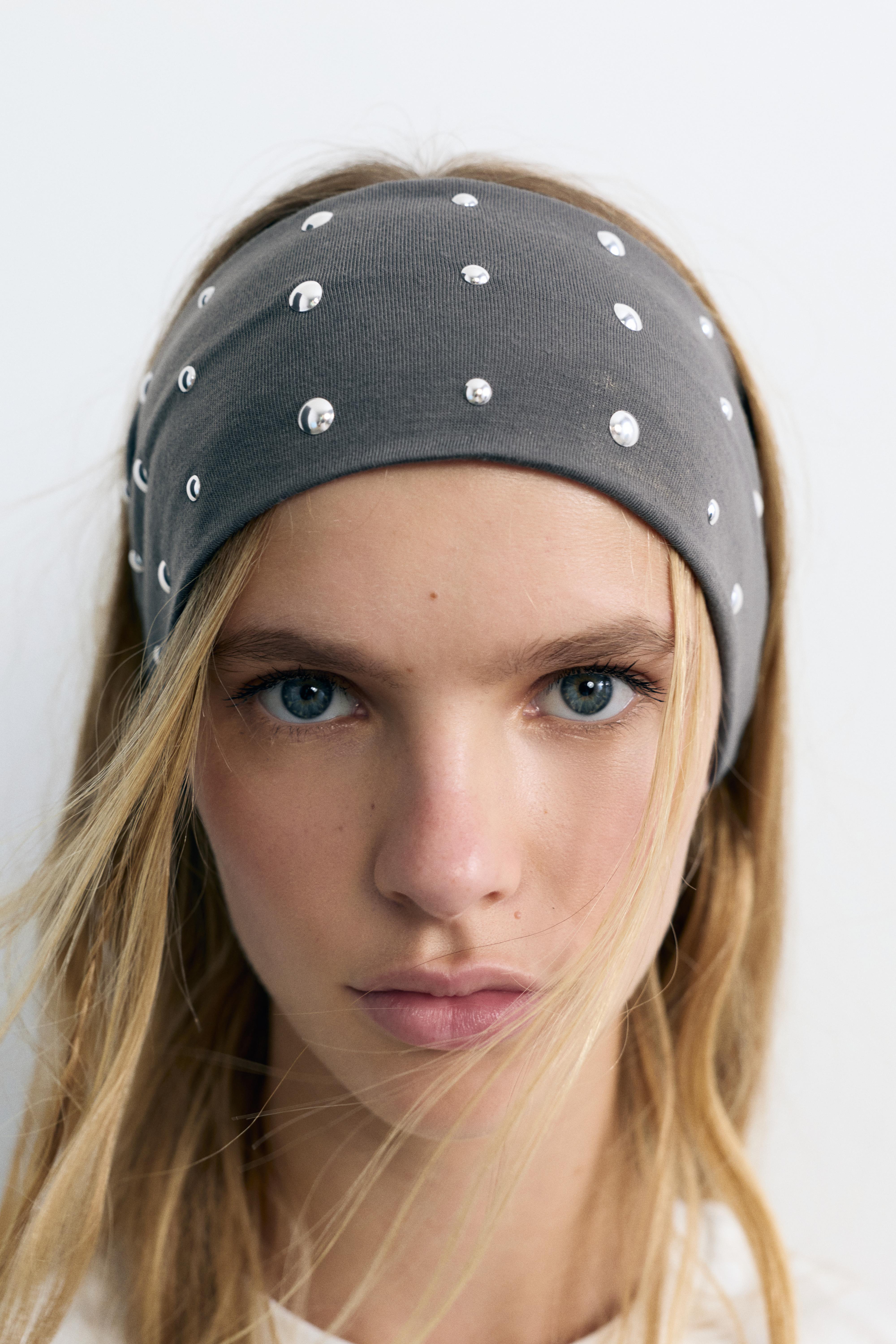 Studded stretch headband — Grey