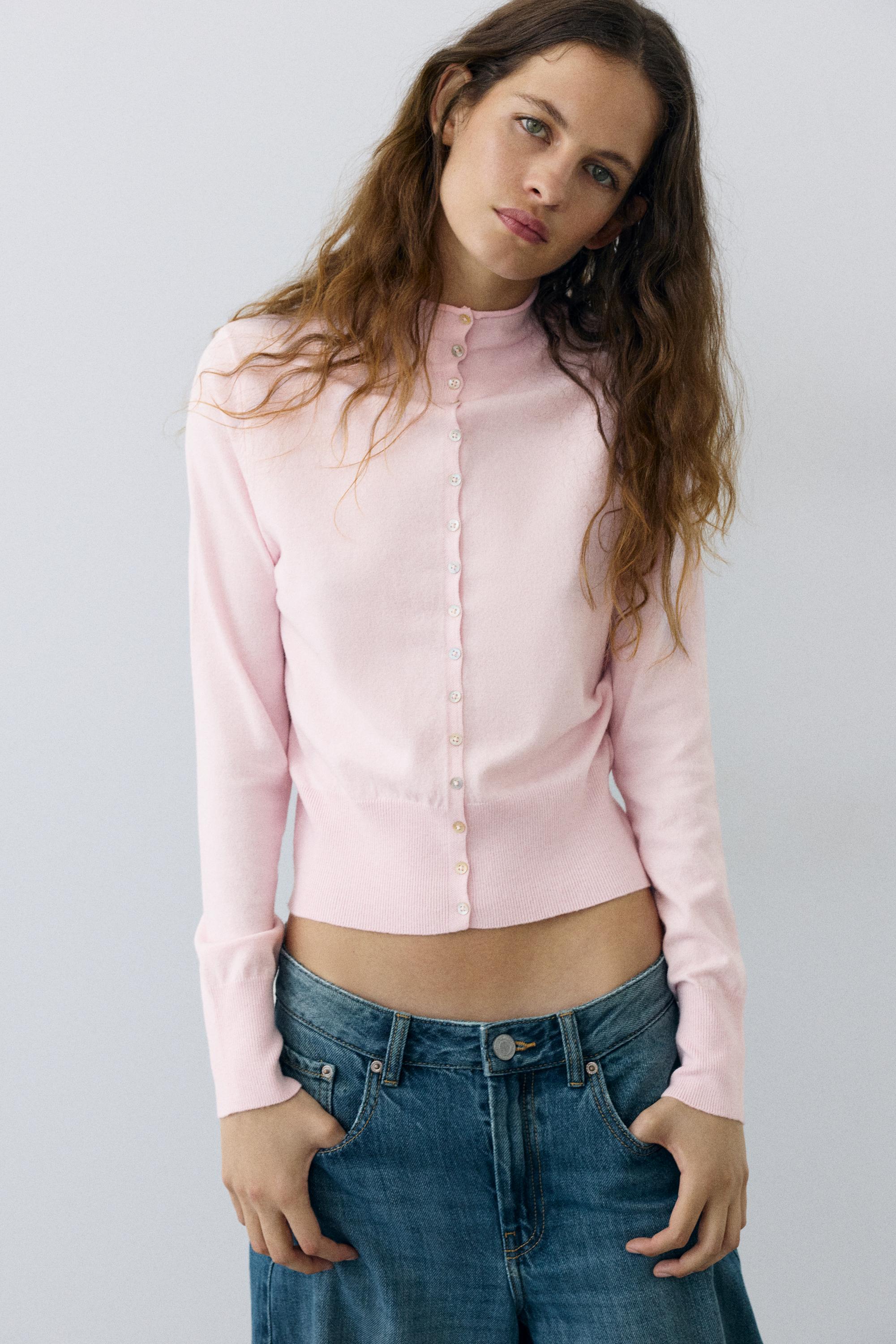 High-neck cardigan — Dusty pink