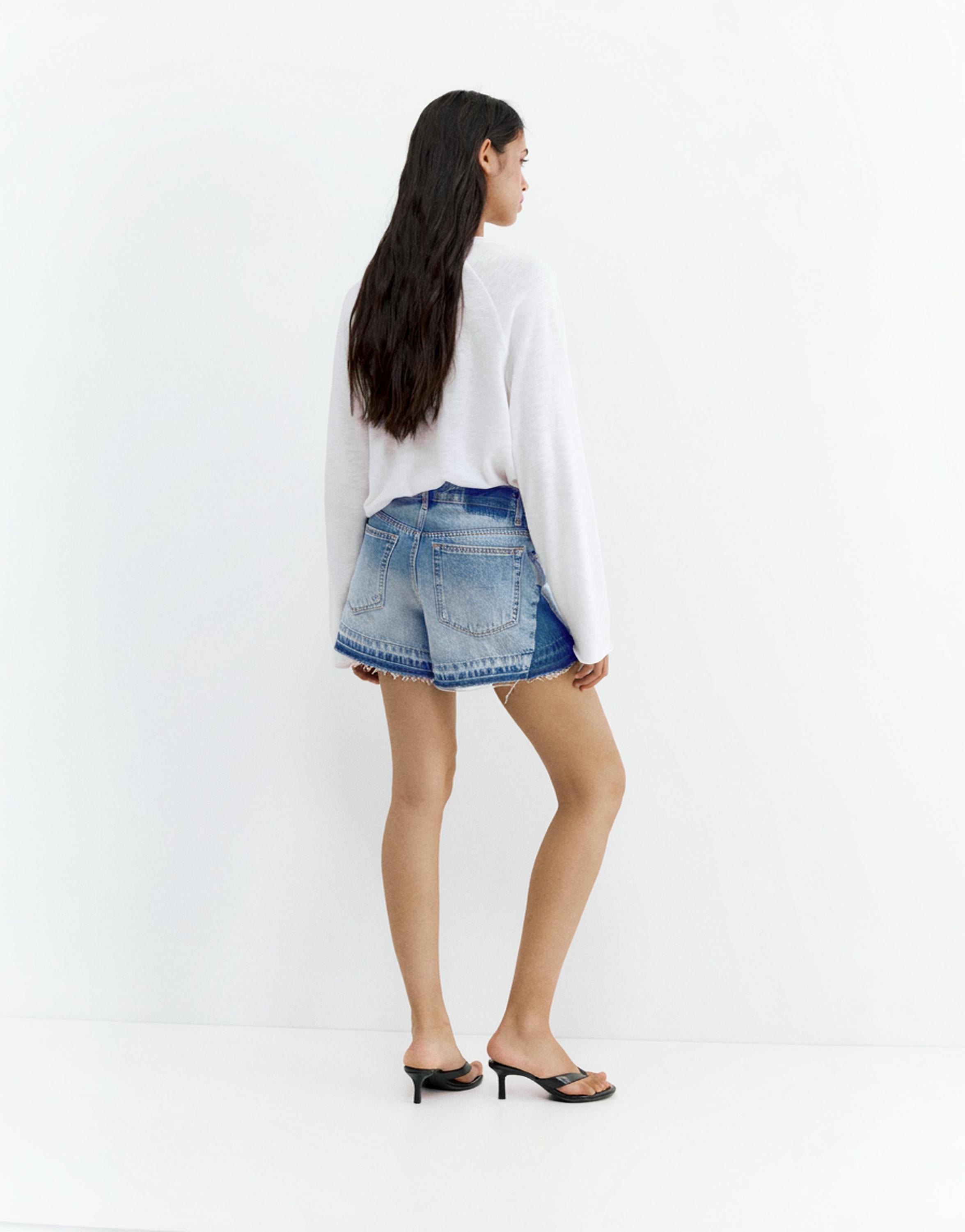 Patchwork denim Bermuda shorts — Medium blue