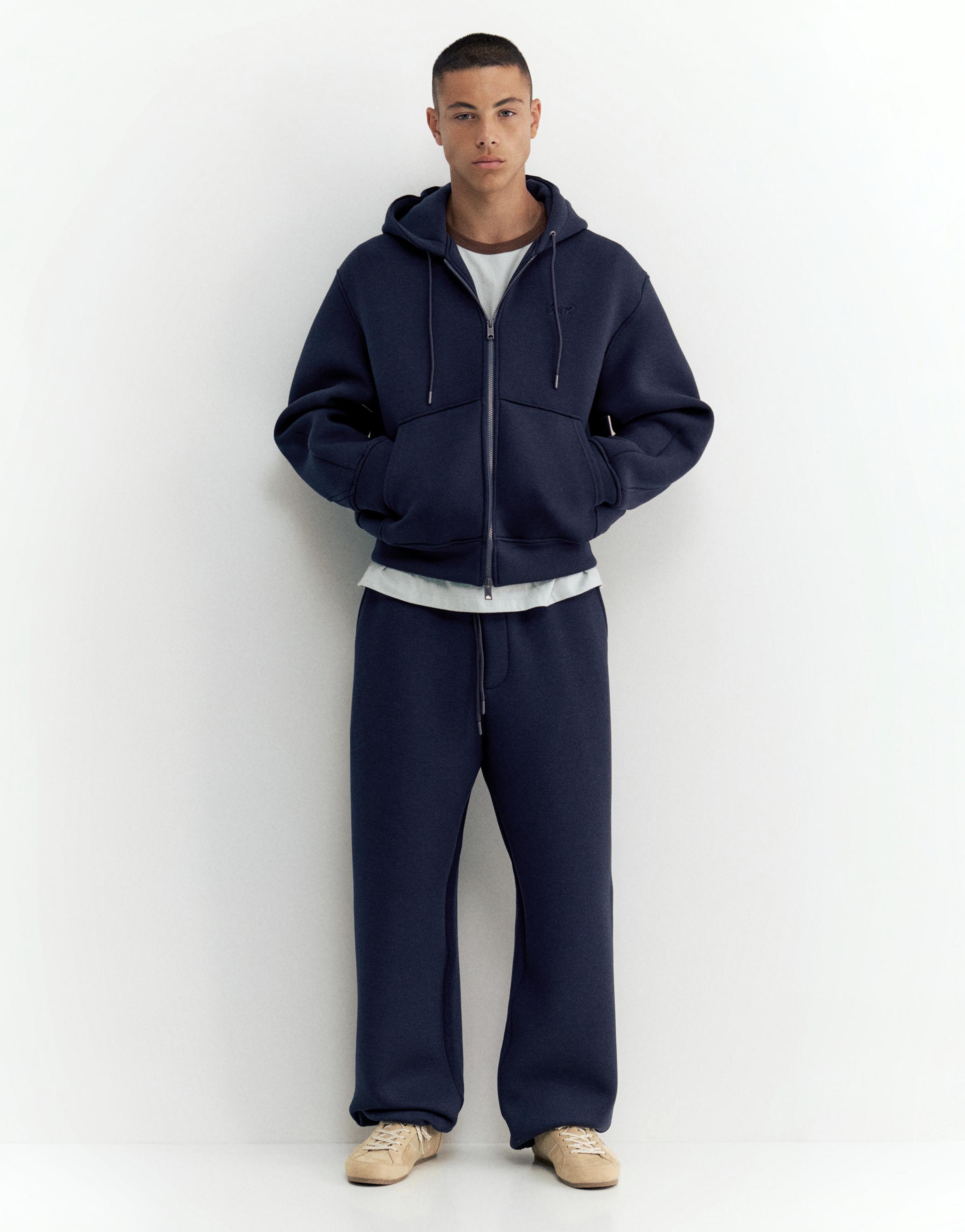 Neoprene-effect baggy trousers — Navy