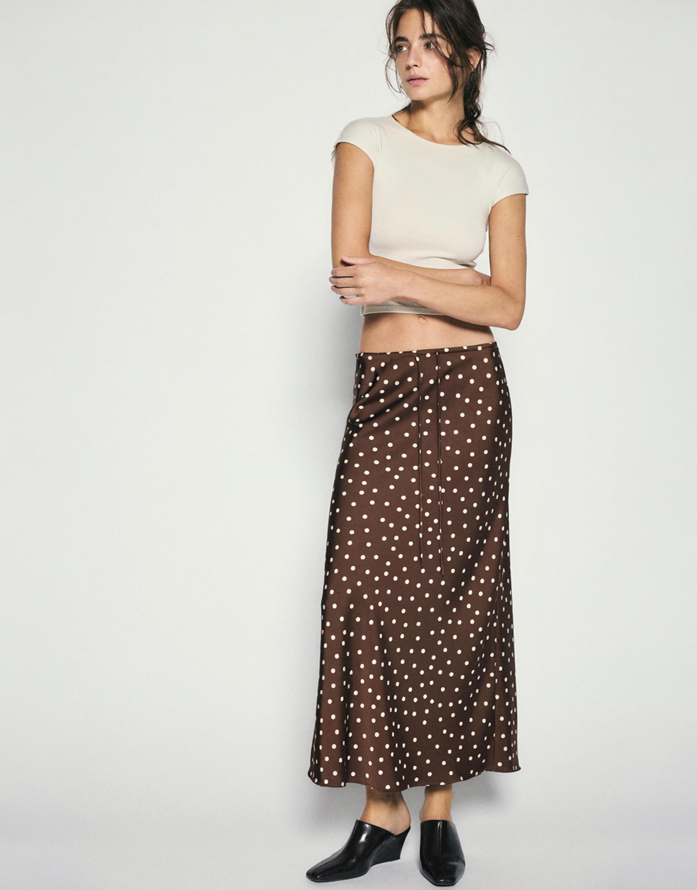 Satin drawstring midi skirt — Print 1
