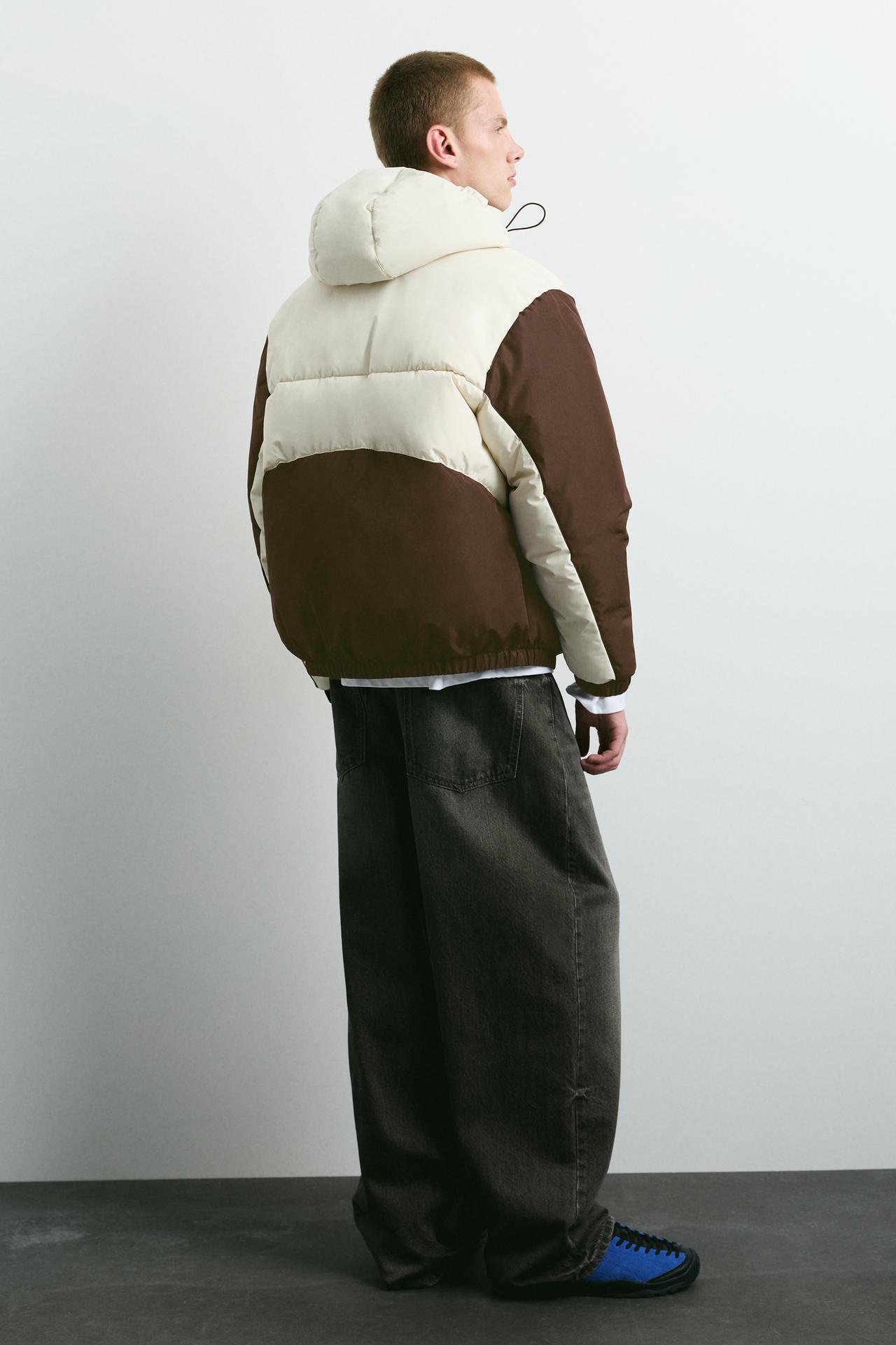Paneled puffer jacket — Brown
