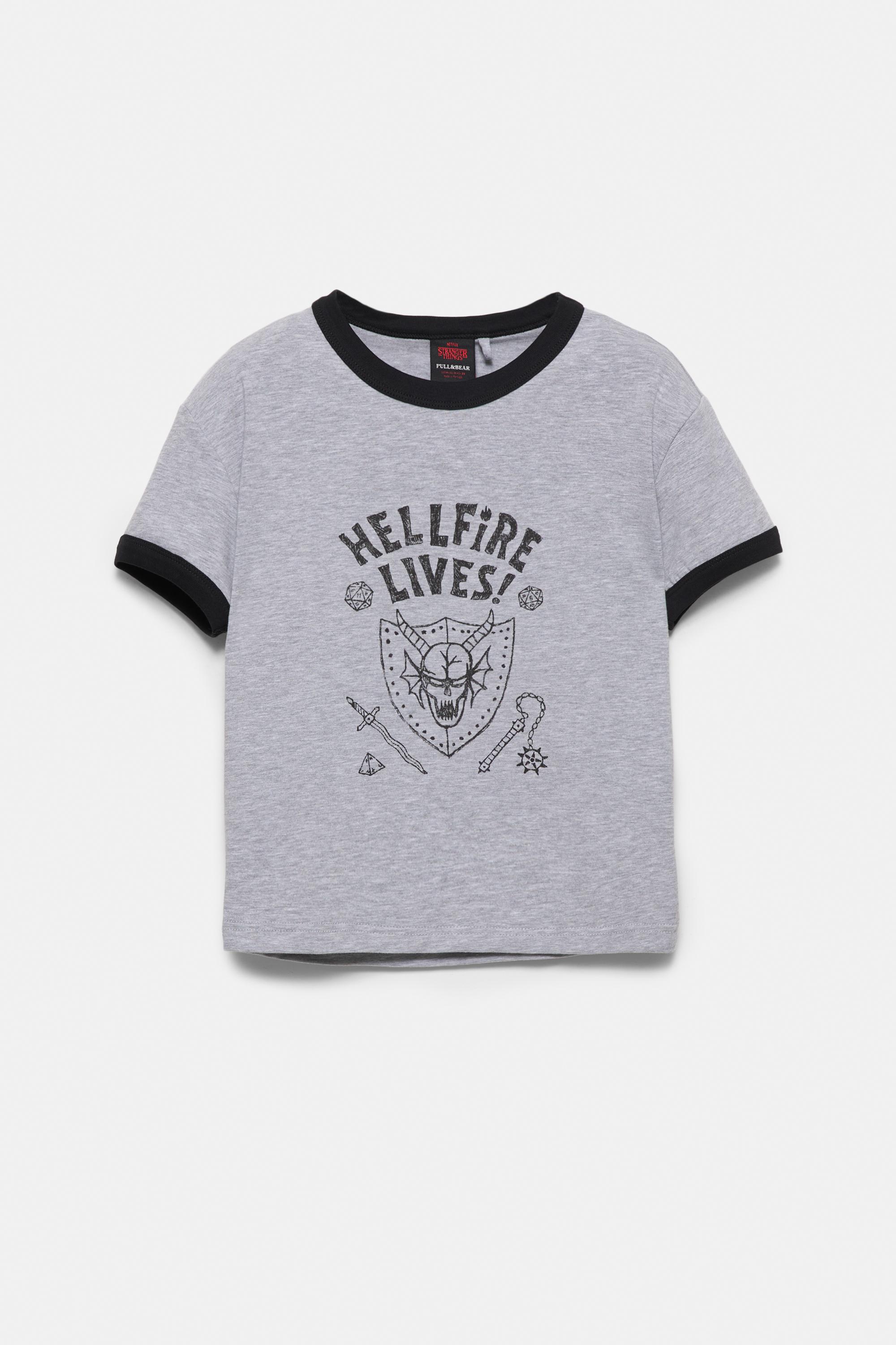 Hellfire Lives Stranger Things T-shirt — Grey marl
