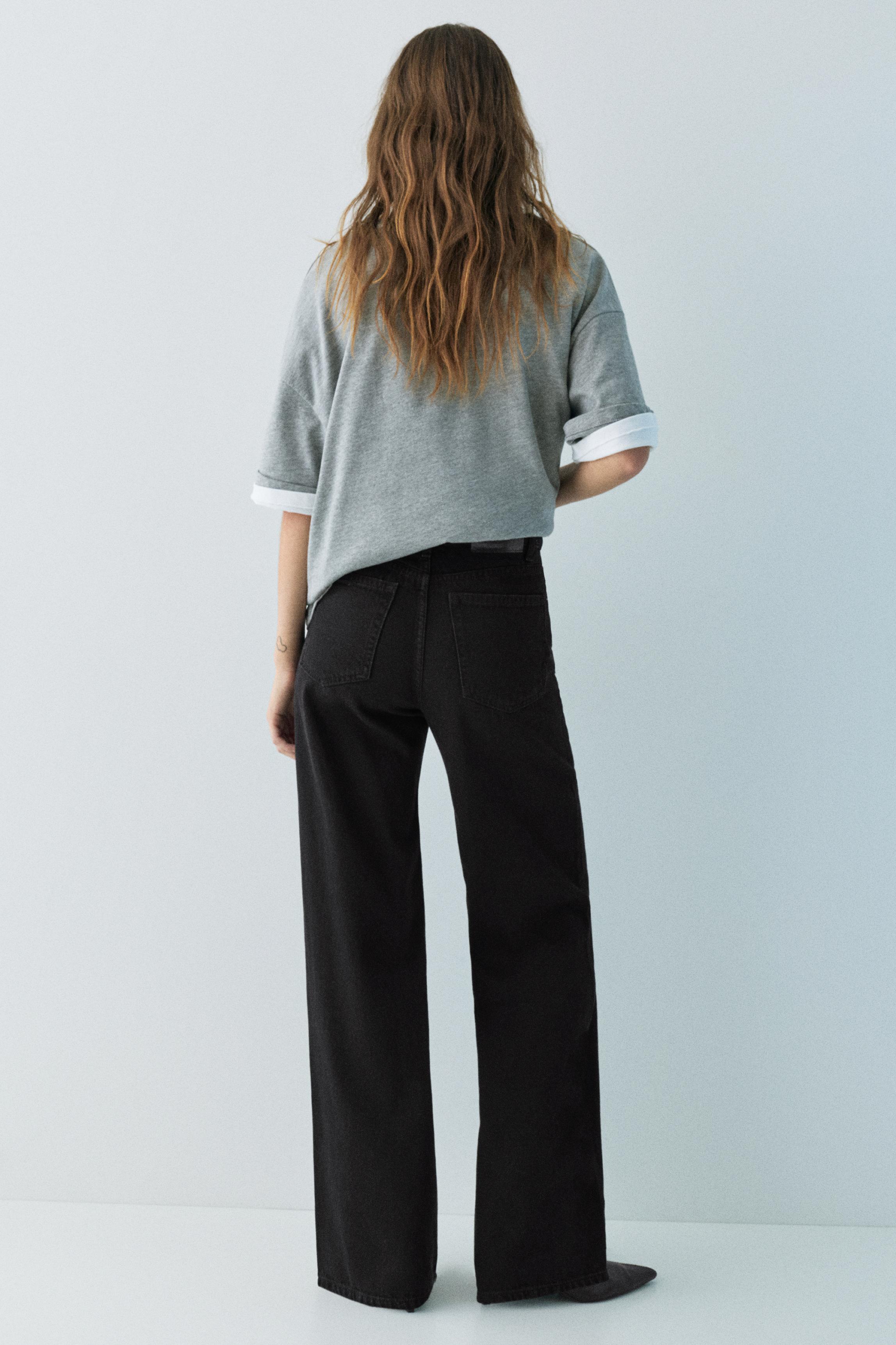 Wide leg jeans with crossover waistband — Black