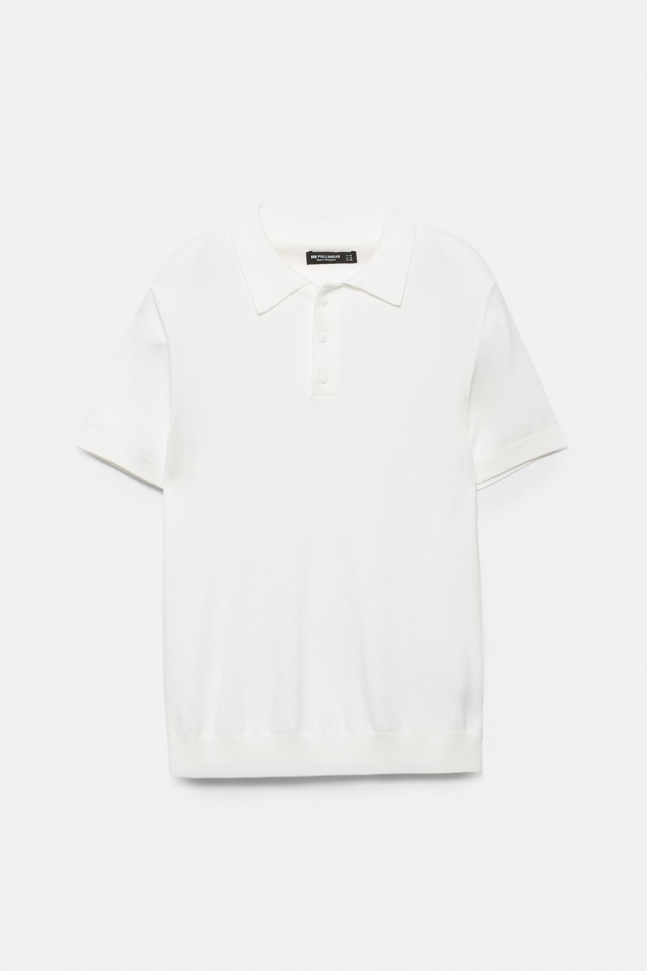 Short sleeve knit polo shirt — Off white
