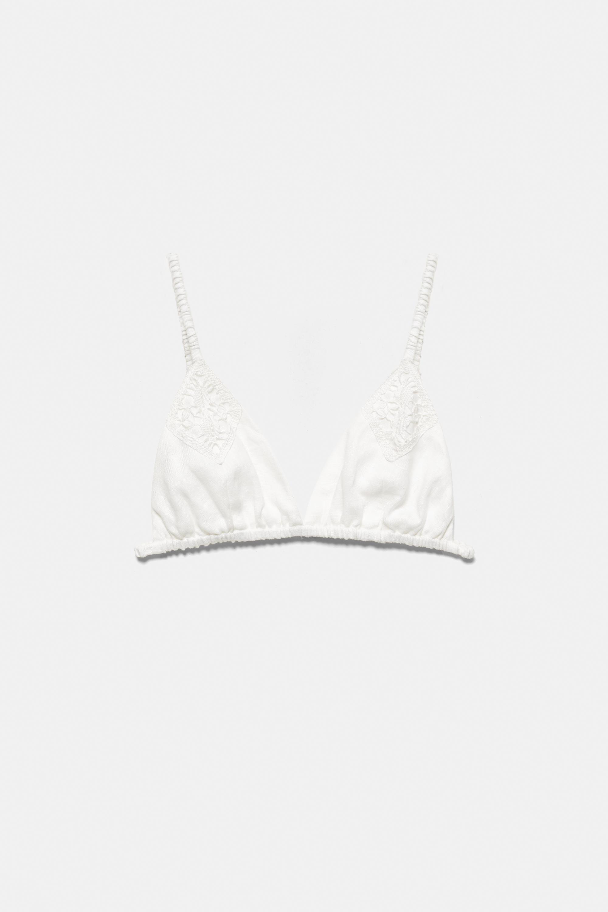 100% linen bralette top Encaixe de Camariñas x Pull&Bear — Off white