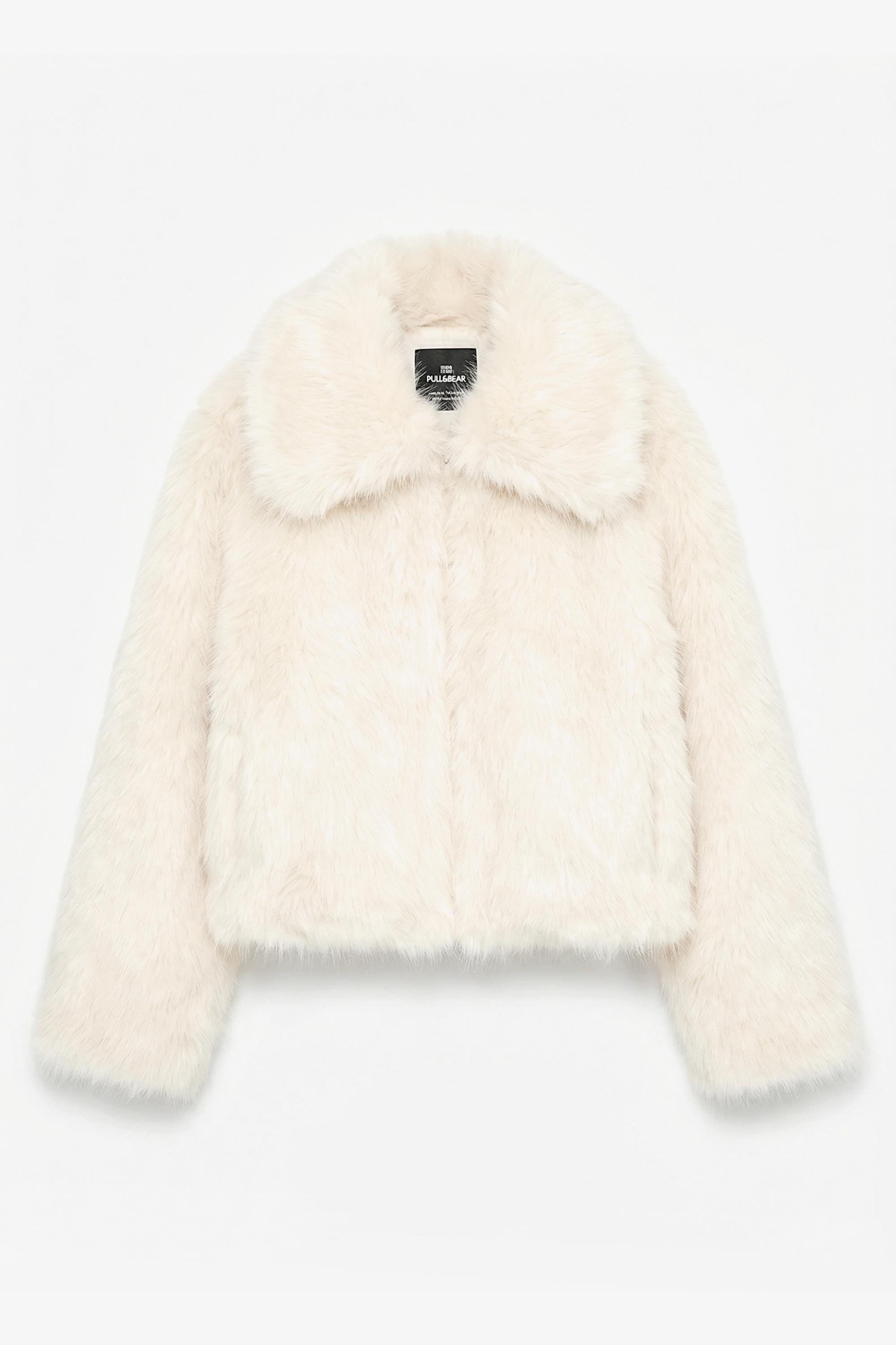 Beyaz suni kürk ceket - Görsel 11