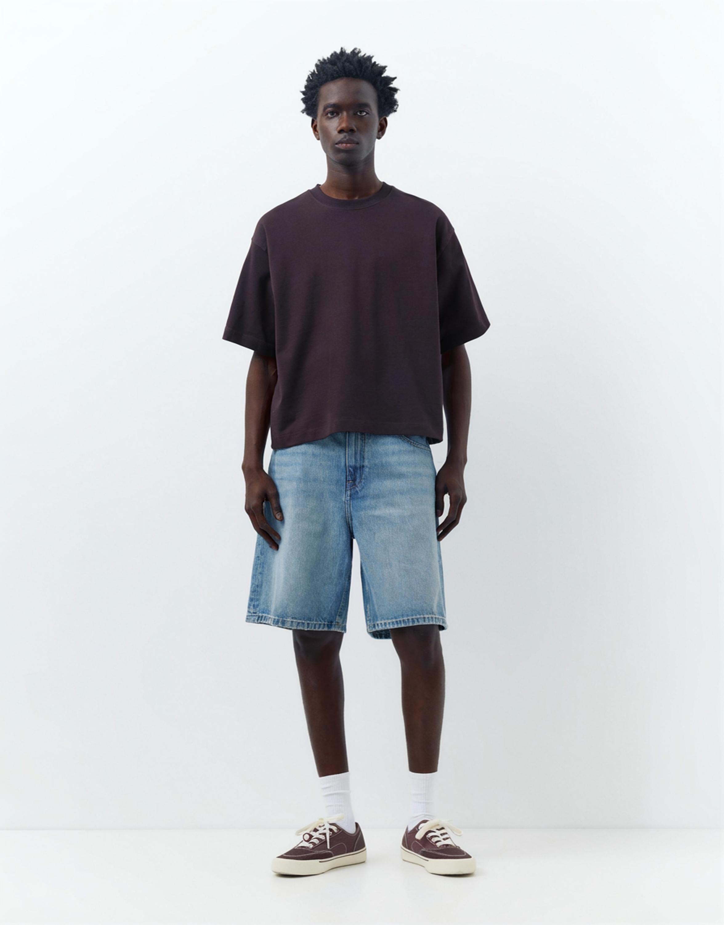 Baggy relaxed fit denim Bermuda shorts — Greenish blue