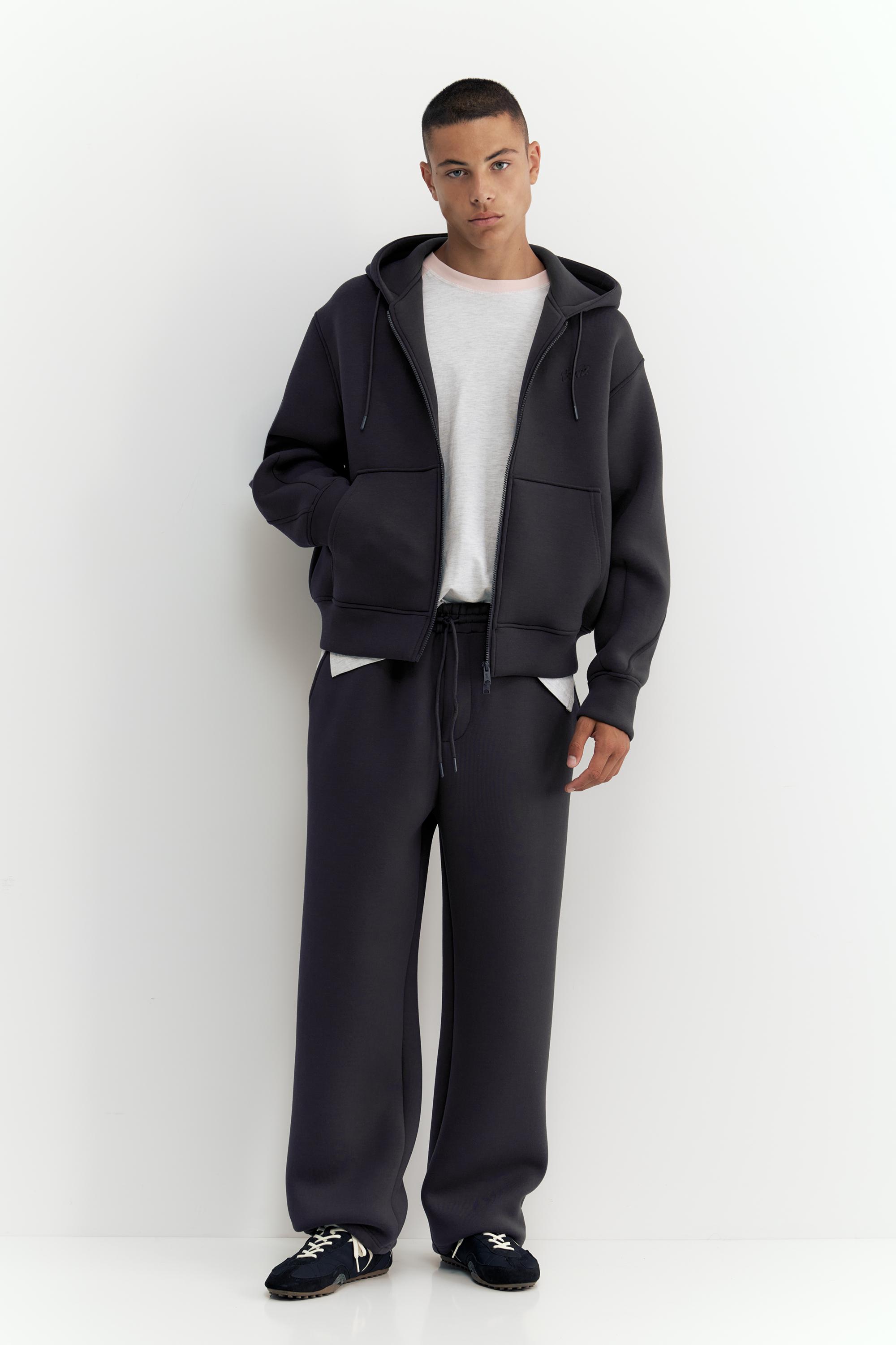 Neoprene-effect zip-up hoodie — Anthracite grey