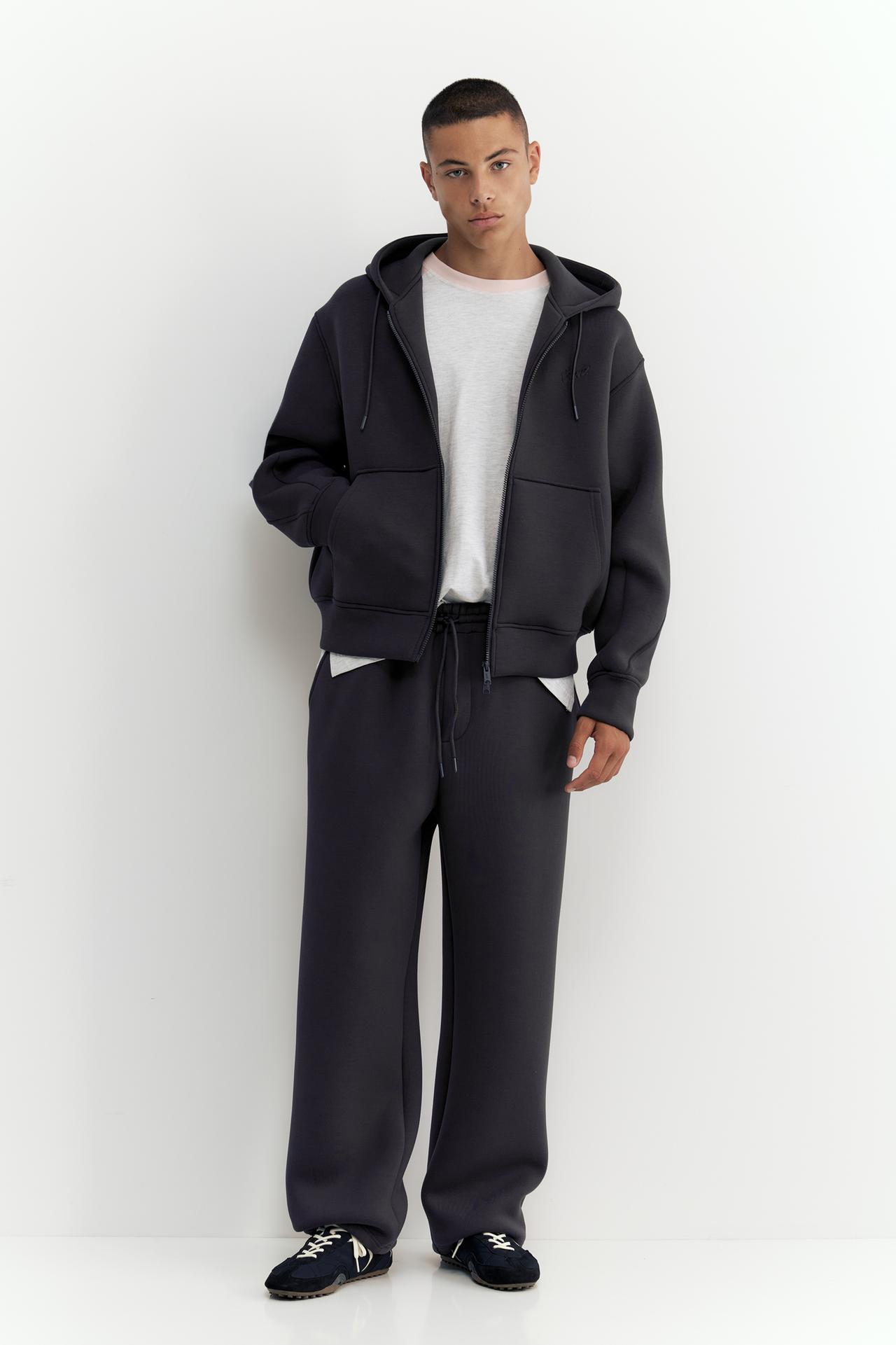 Neoprene-effect zip-up hoodie — Anthracite grey