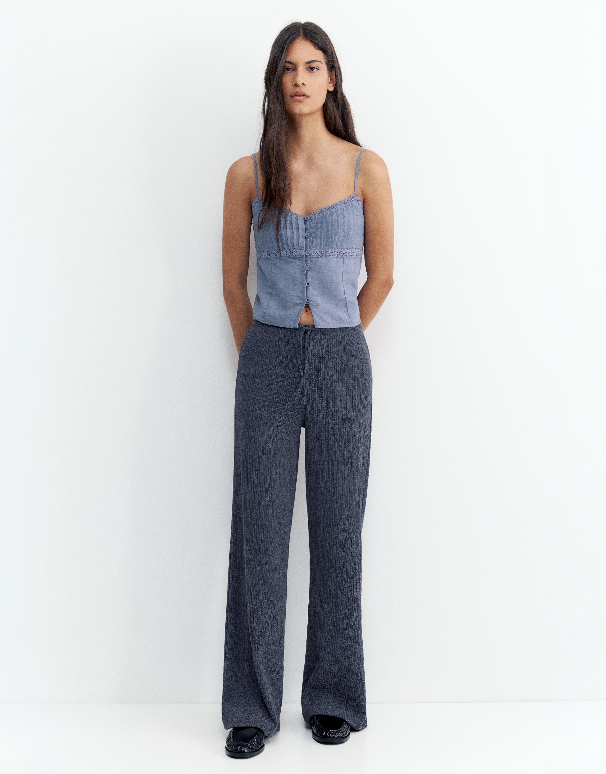 Wide-leg crepe trousers — Navy