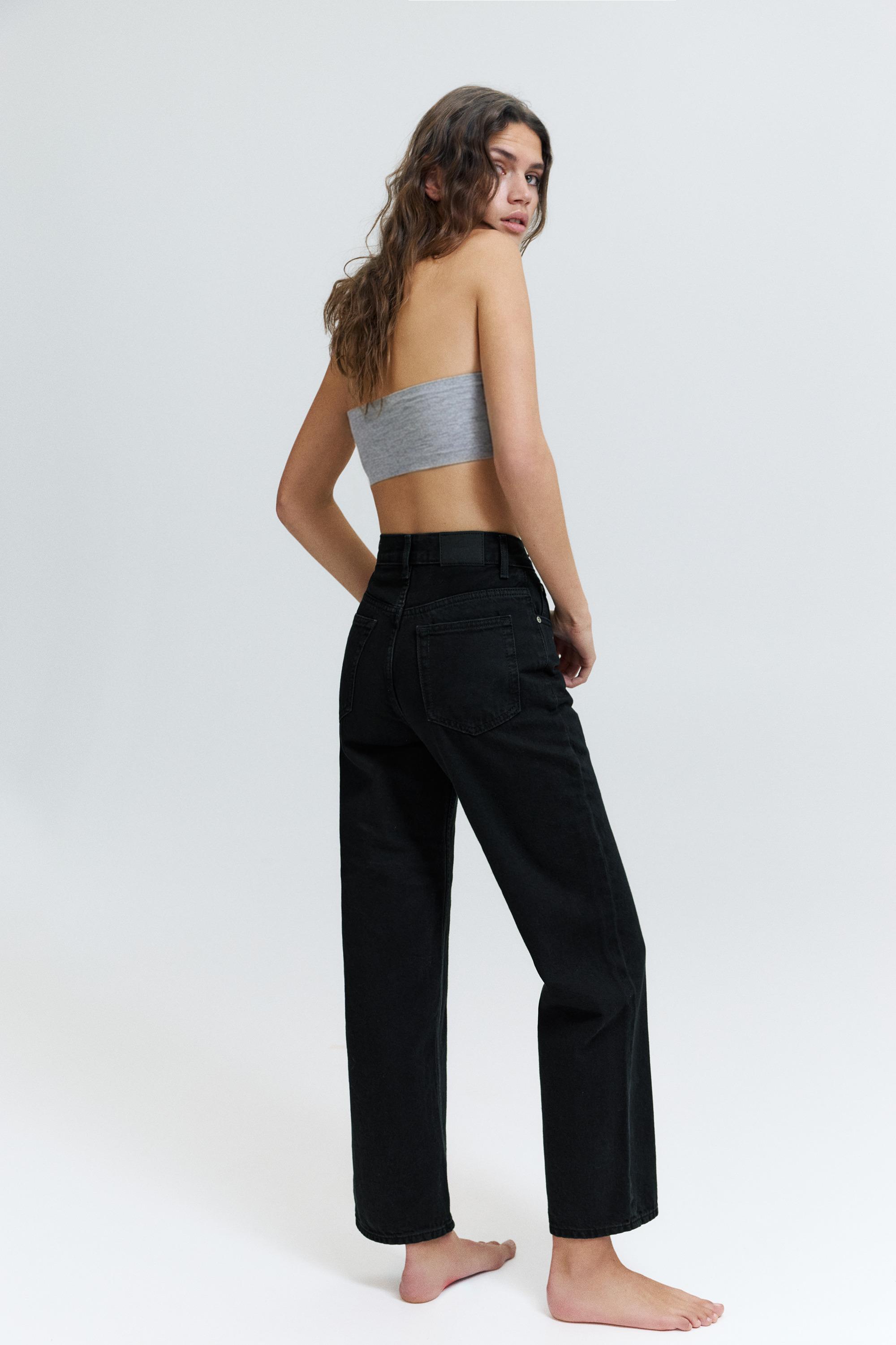 Straight-leg jeans with crossover waistband — Black