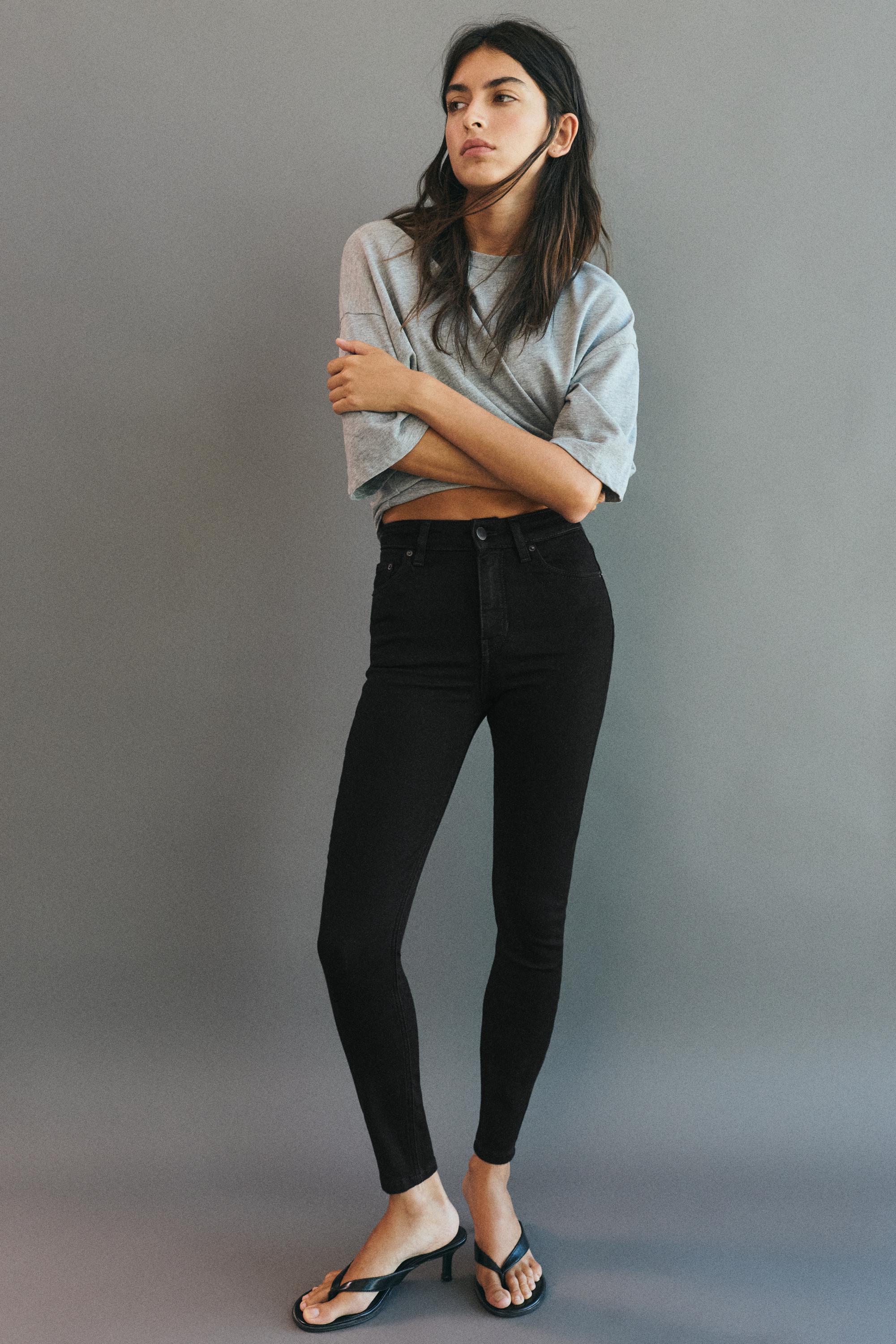 High-waist skinny jeans — Black marl