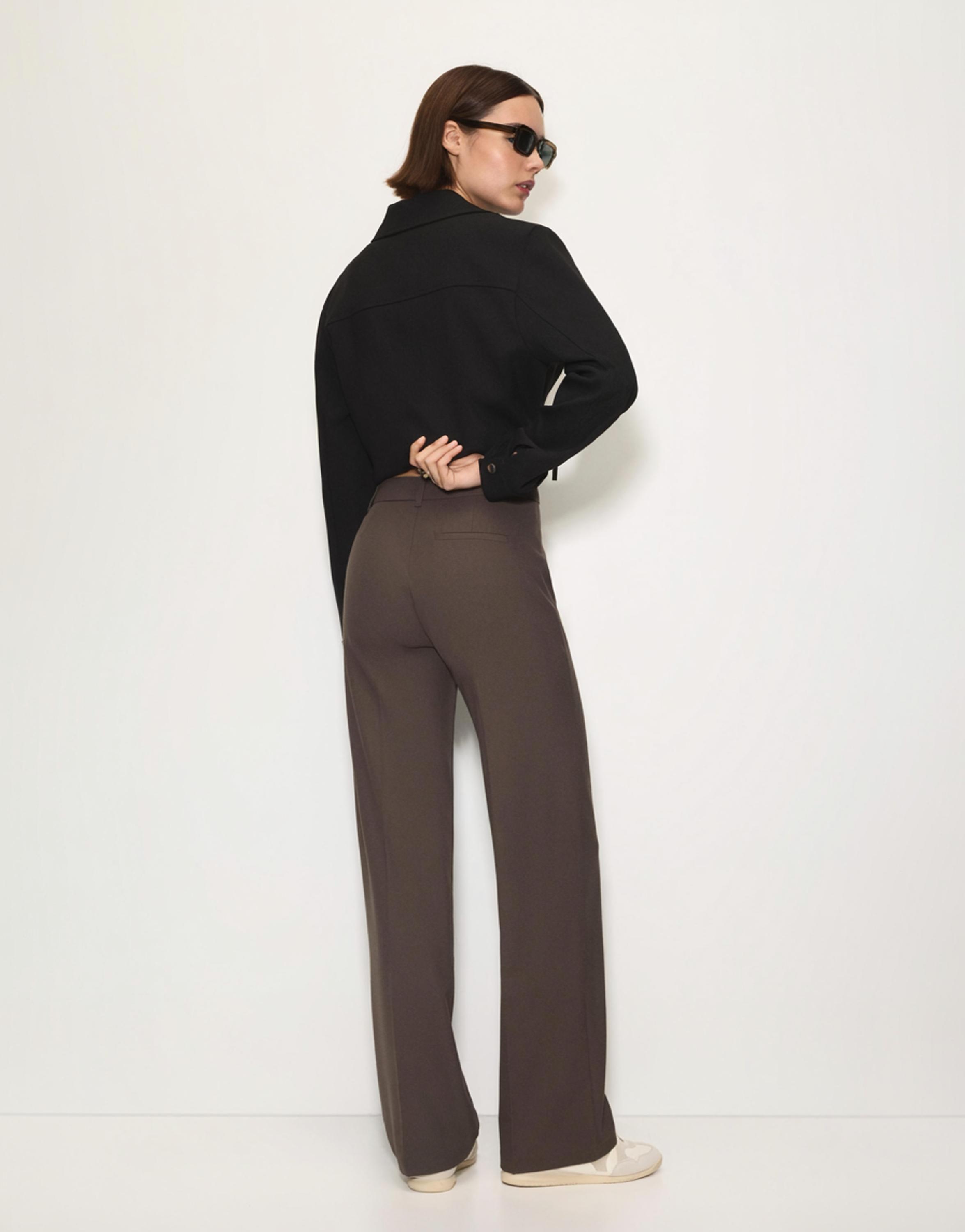 Smart high-waist straight-leg trousers — Dark brown