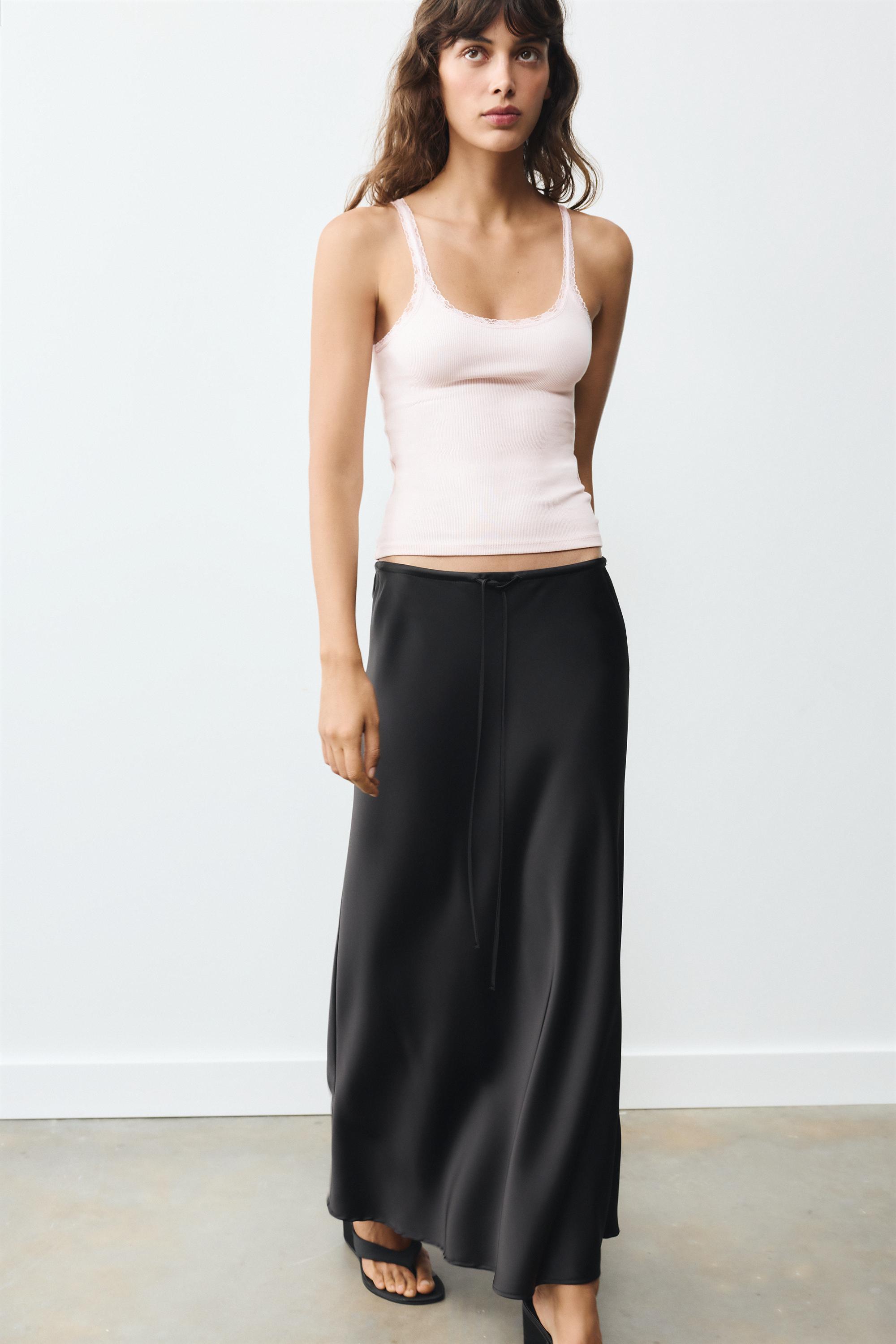 Lace-trim tank top — Pastel pink