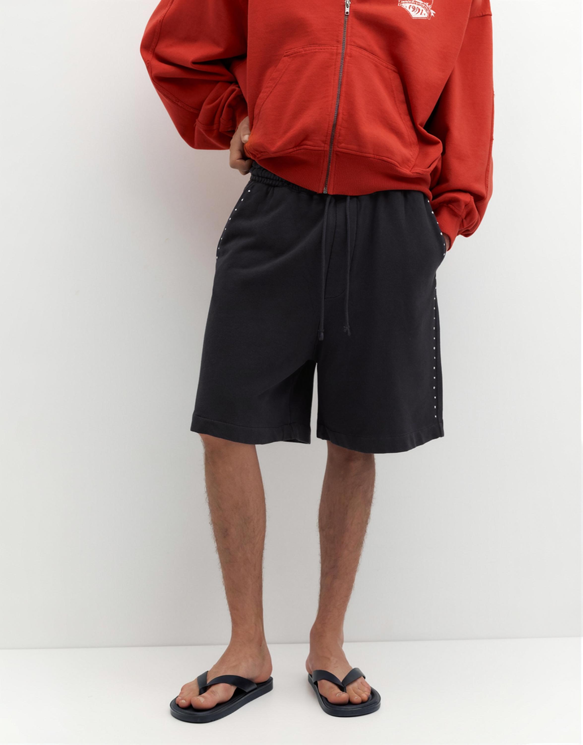 Studded jogging Bermuda shorts — Anthracite grey
