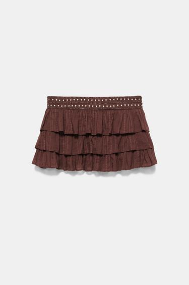 Ruffled mini skirt with studs — Brown 3