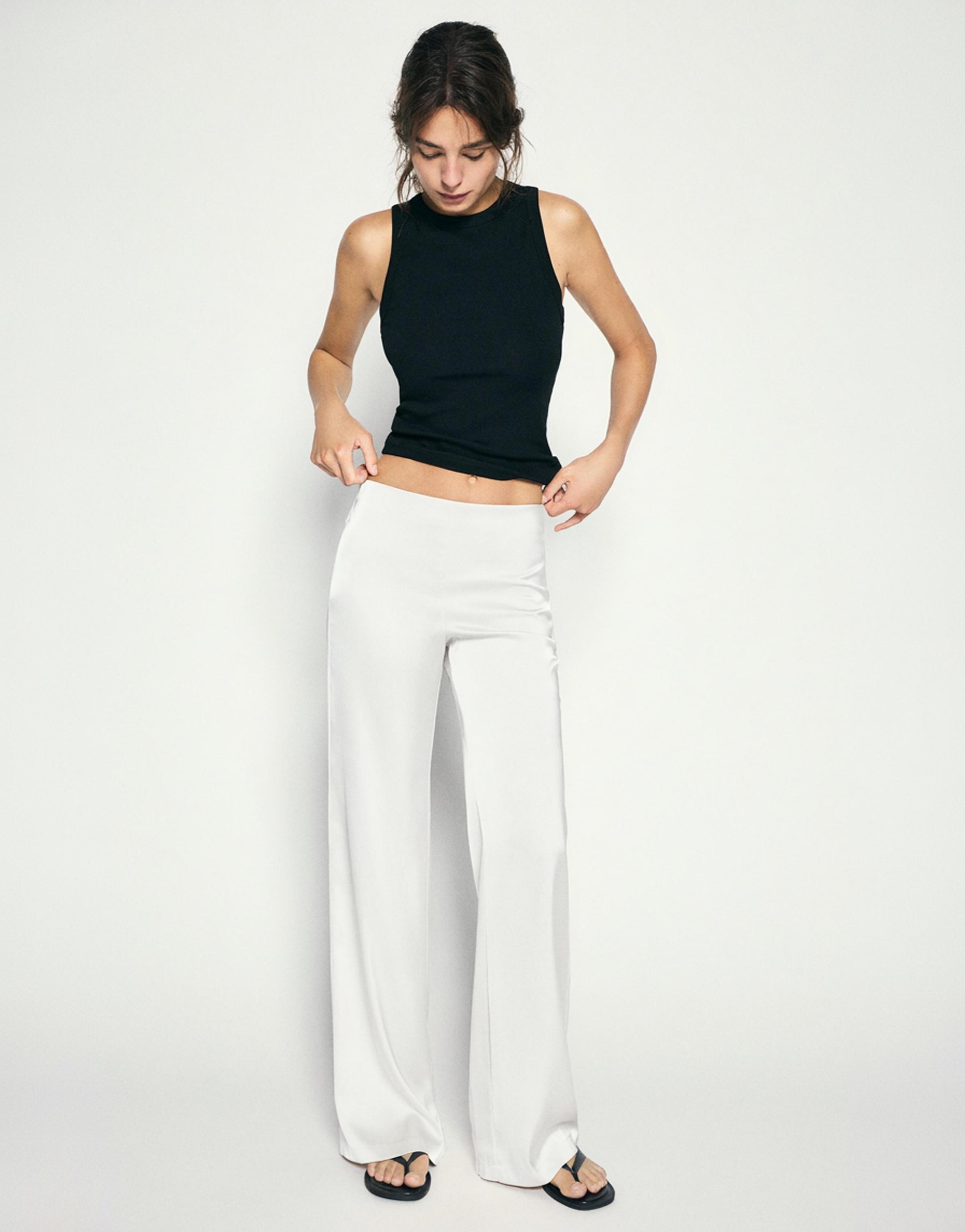 Satin straight-leg trousers — Ecru