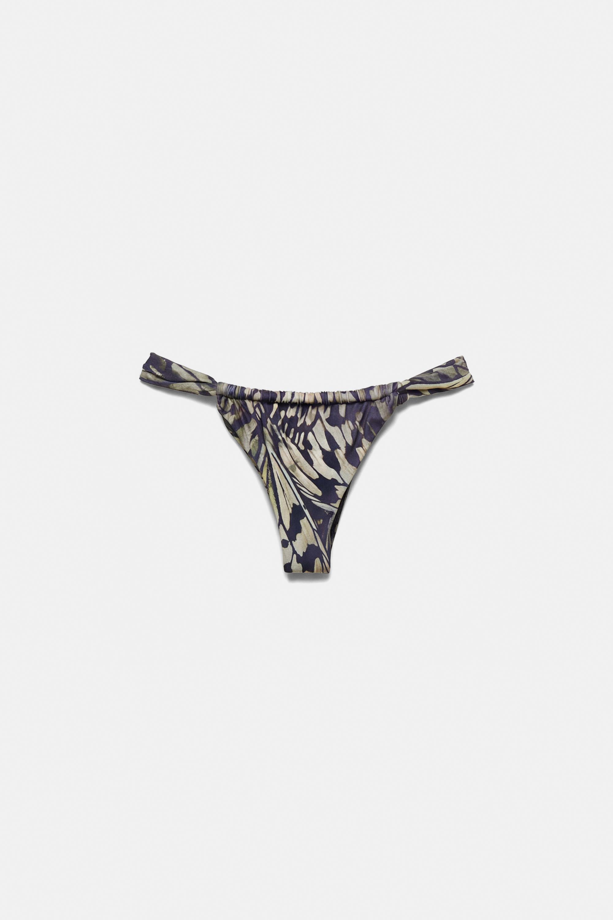 Gathered butterfly print bikini bottoms — Green