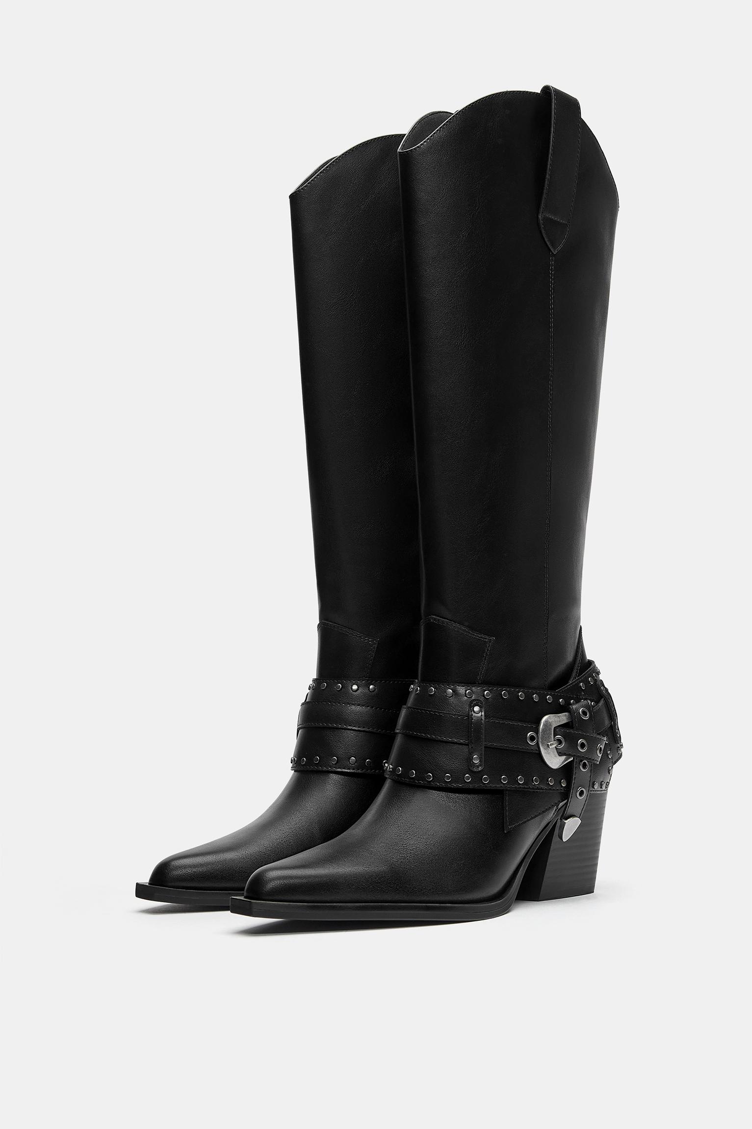 Cowboy buckle boots — Black