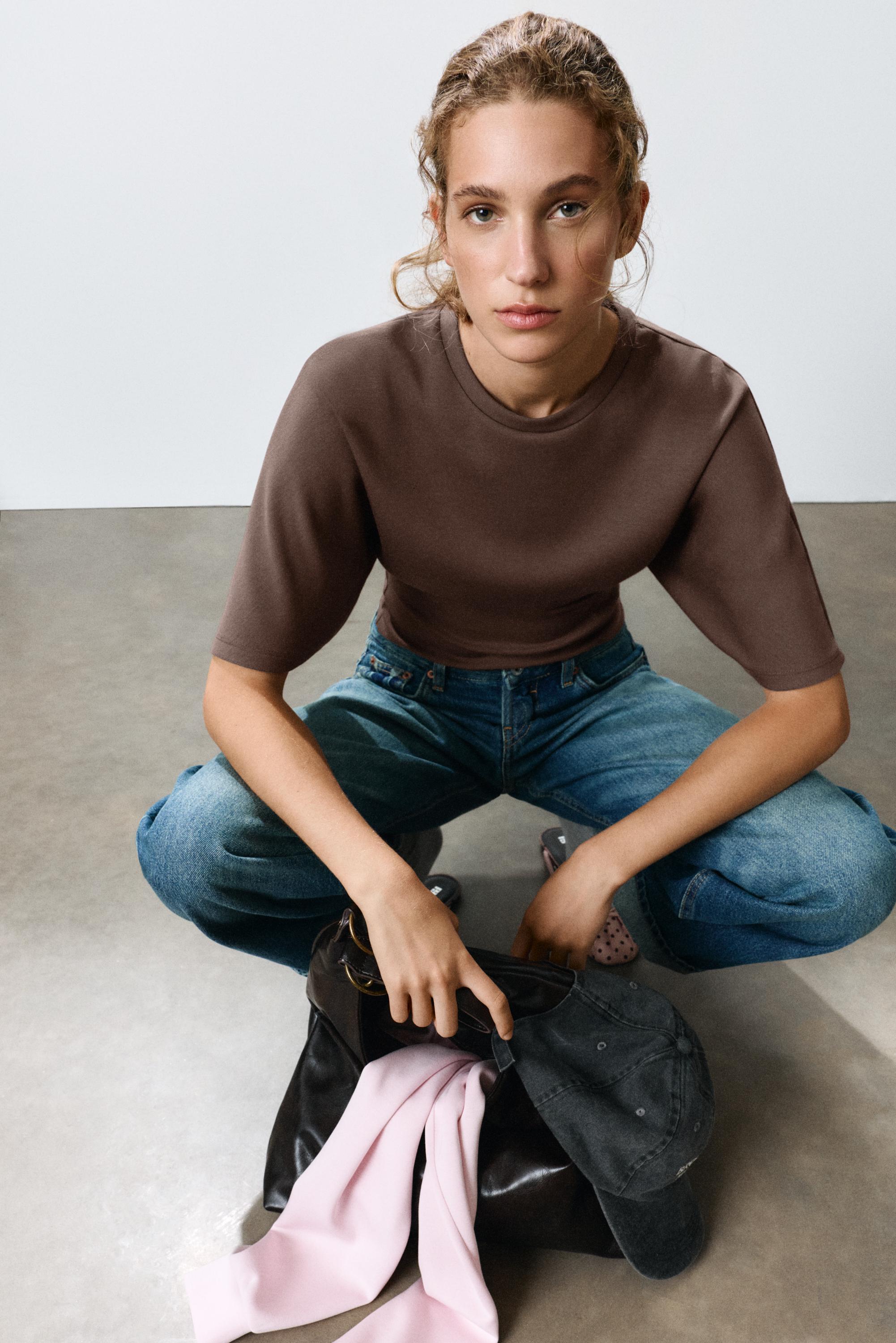 Modal batwing sleeve T-shirt — Brown