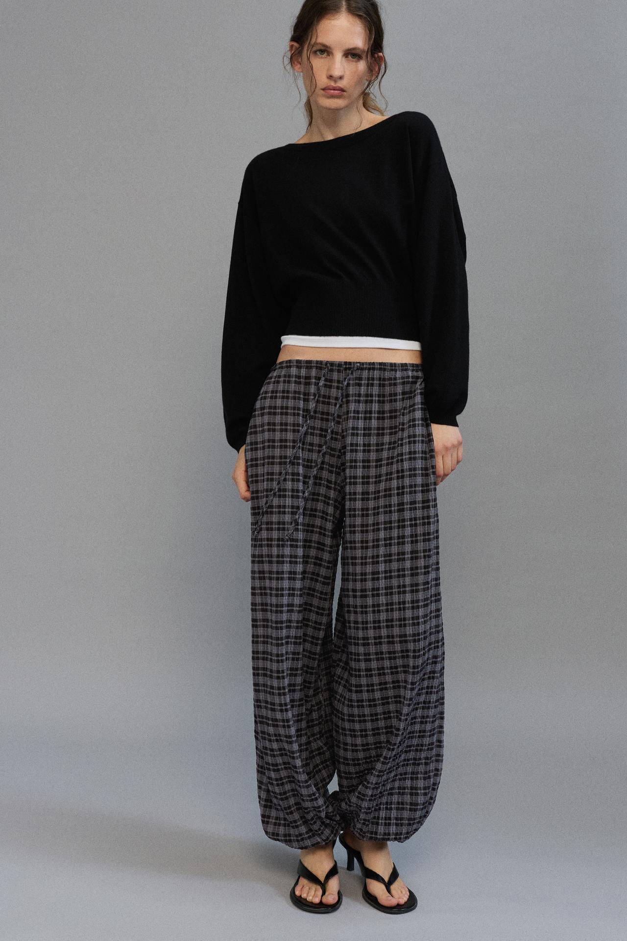 Check sarouel trousers — Anthracite grey