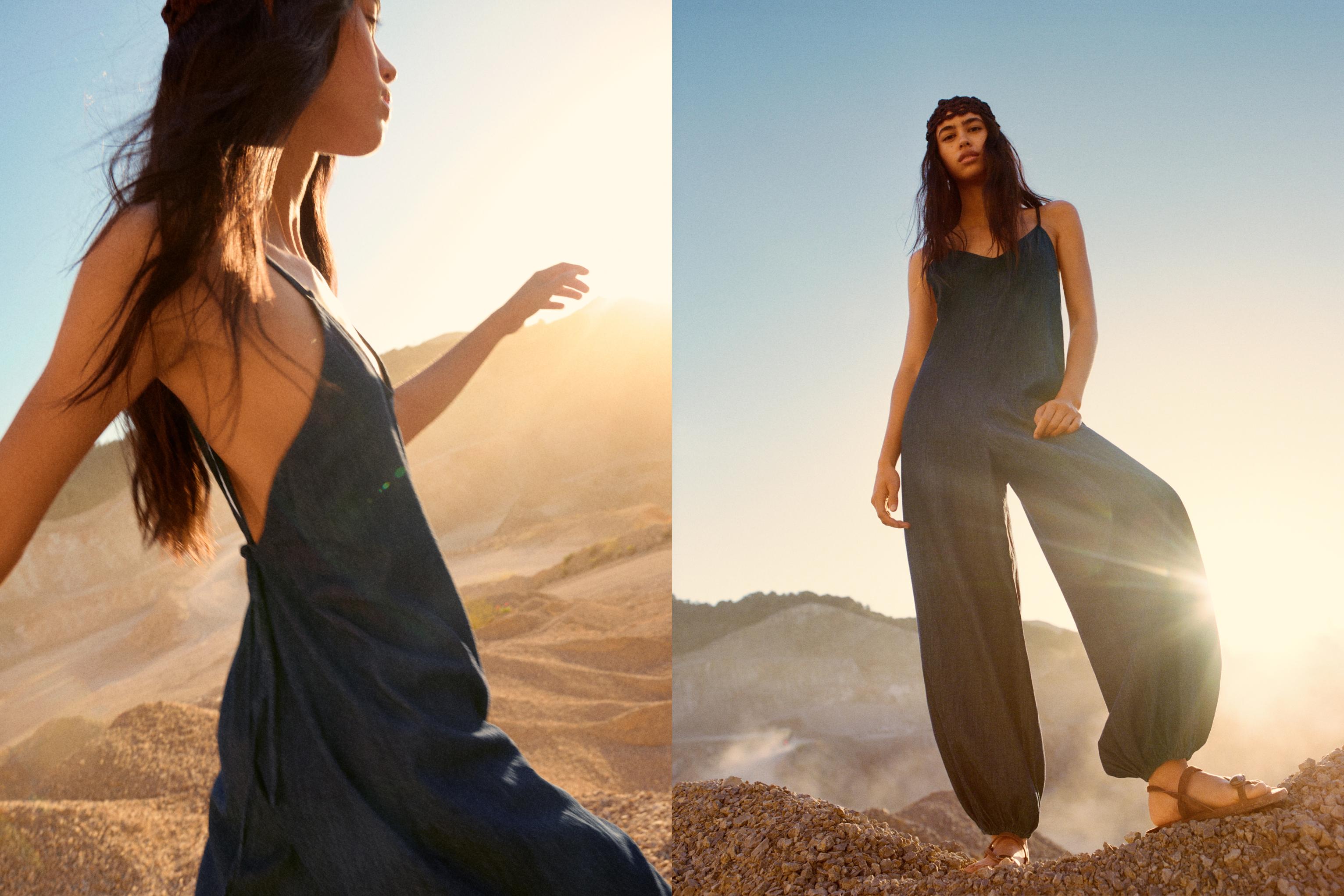 Denim jumpsuit with straps — Navy