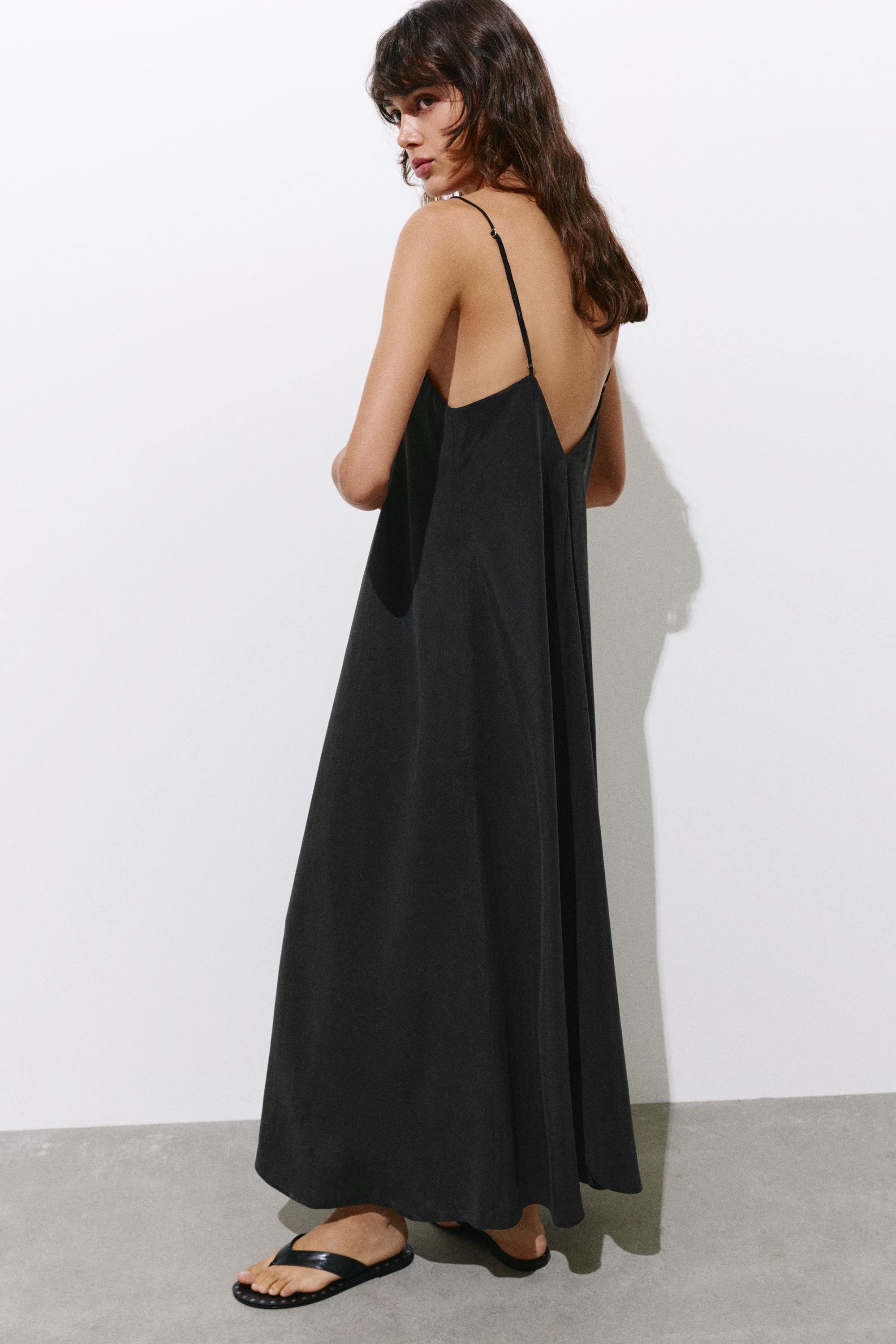 Strappy flowing modal midi dress — Anthracite grey