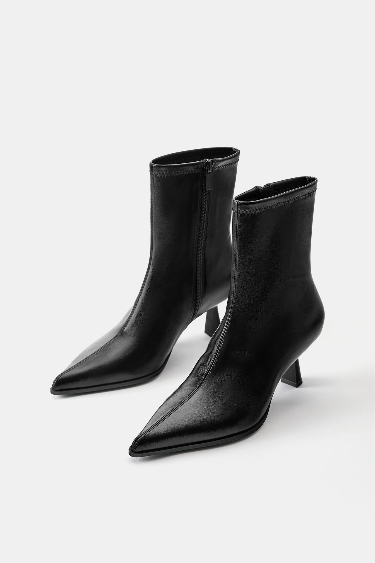Stretch fabric high-heel ankle boots — Black