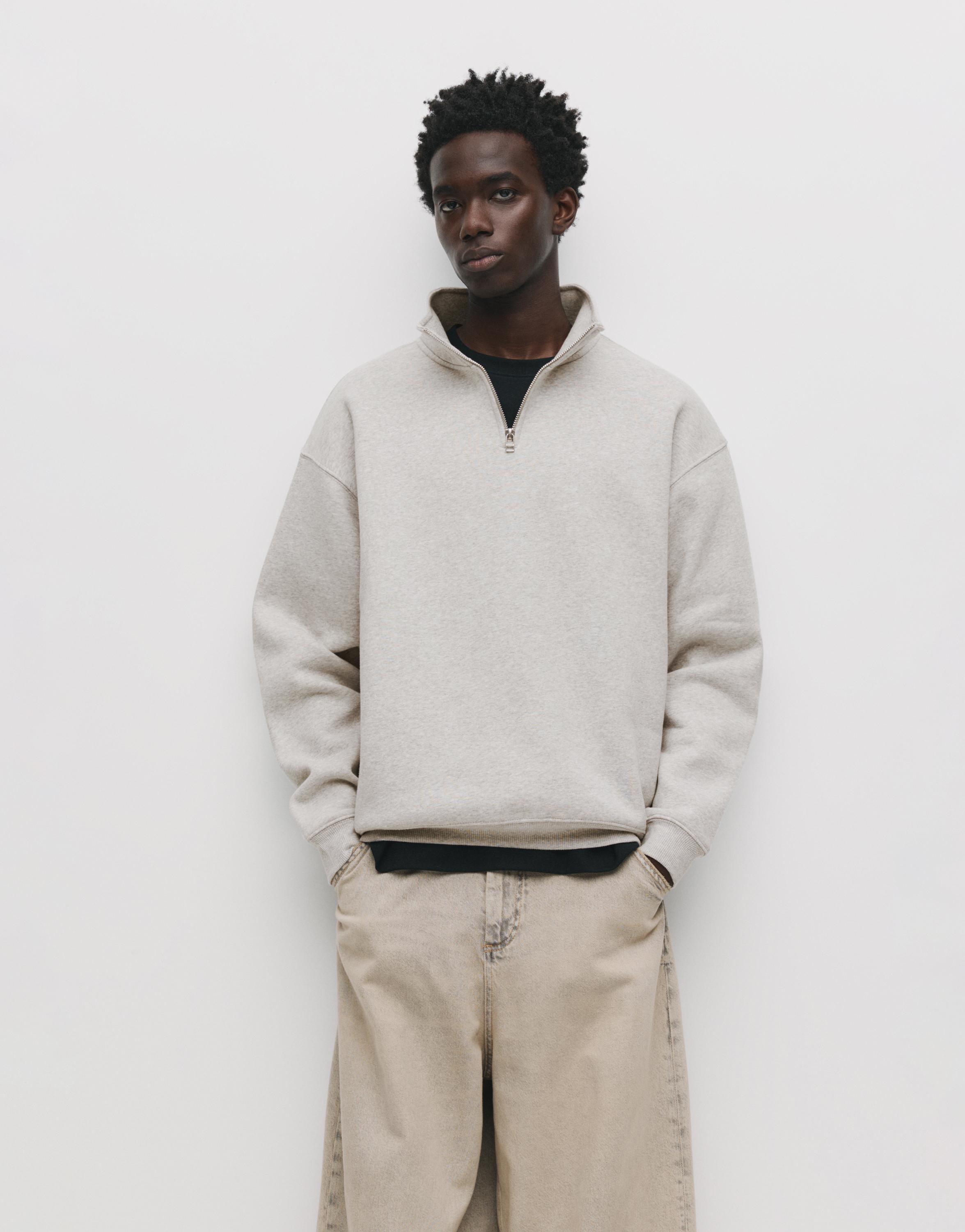 Basic quarter-zip sweatshirt — Grey marl