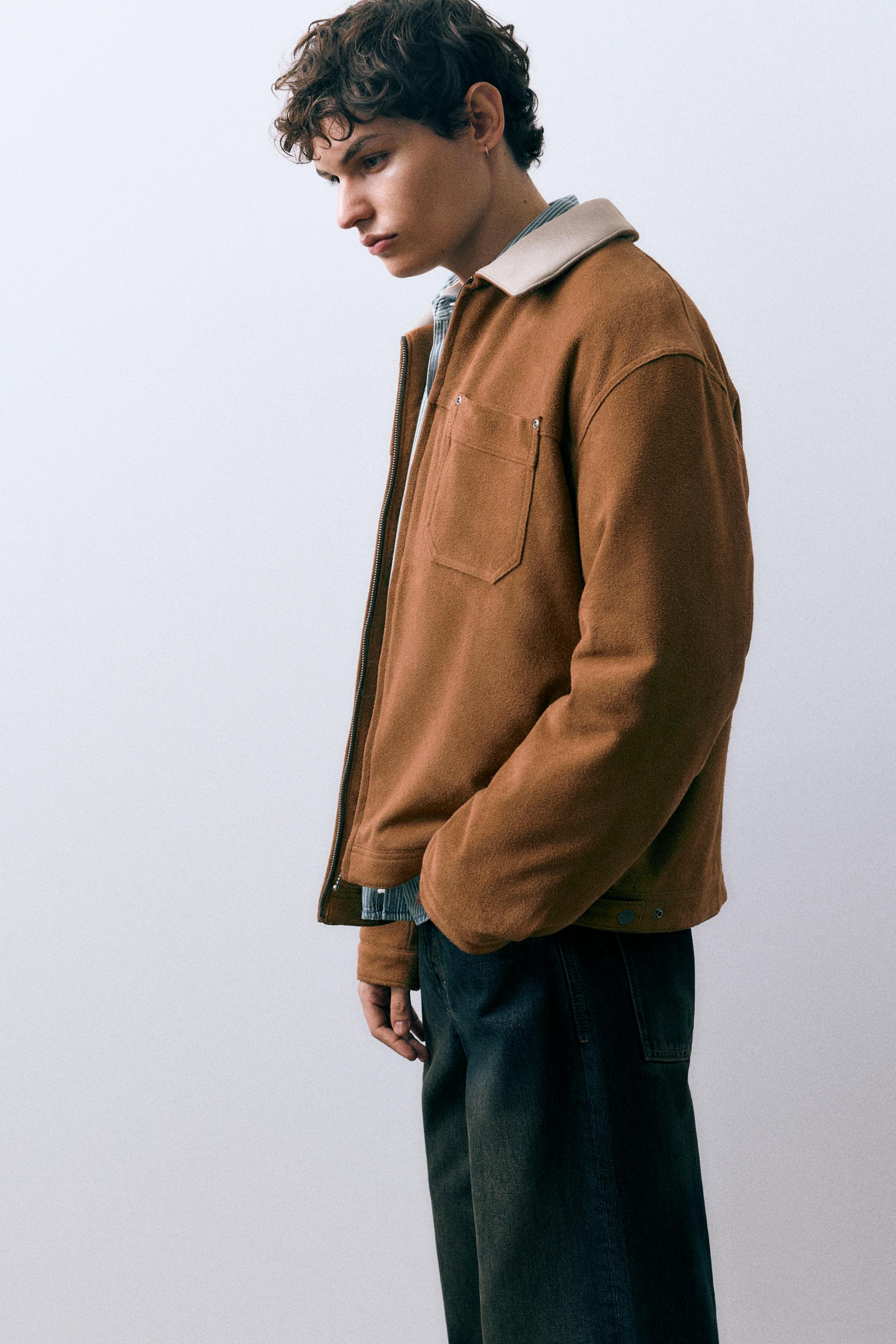 Kontrast yakalı suni süet ceket - Görsel 22