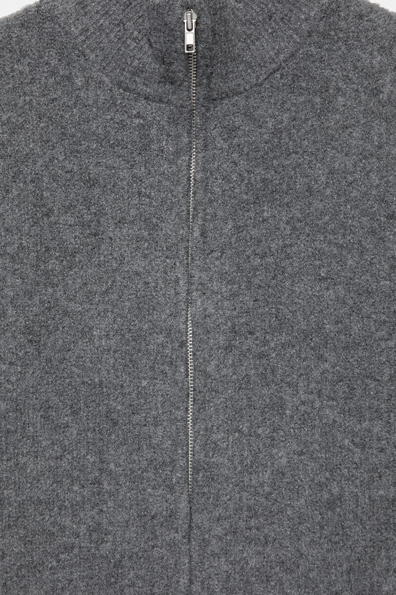 Ribbed zip-up cardigan — Grey marl