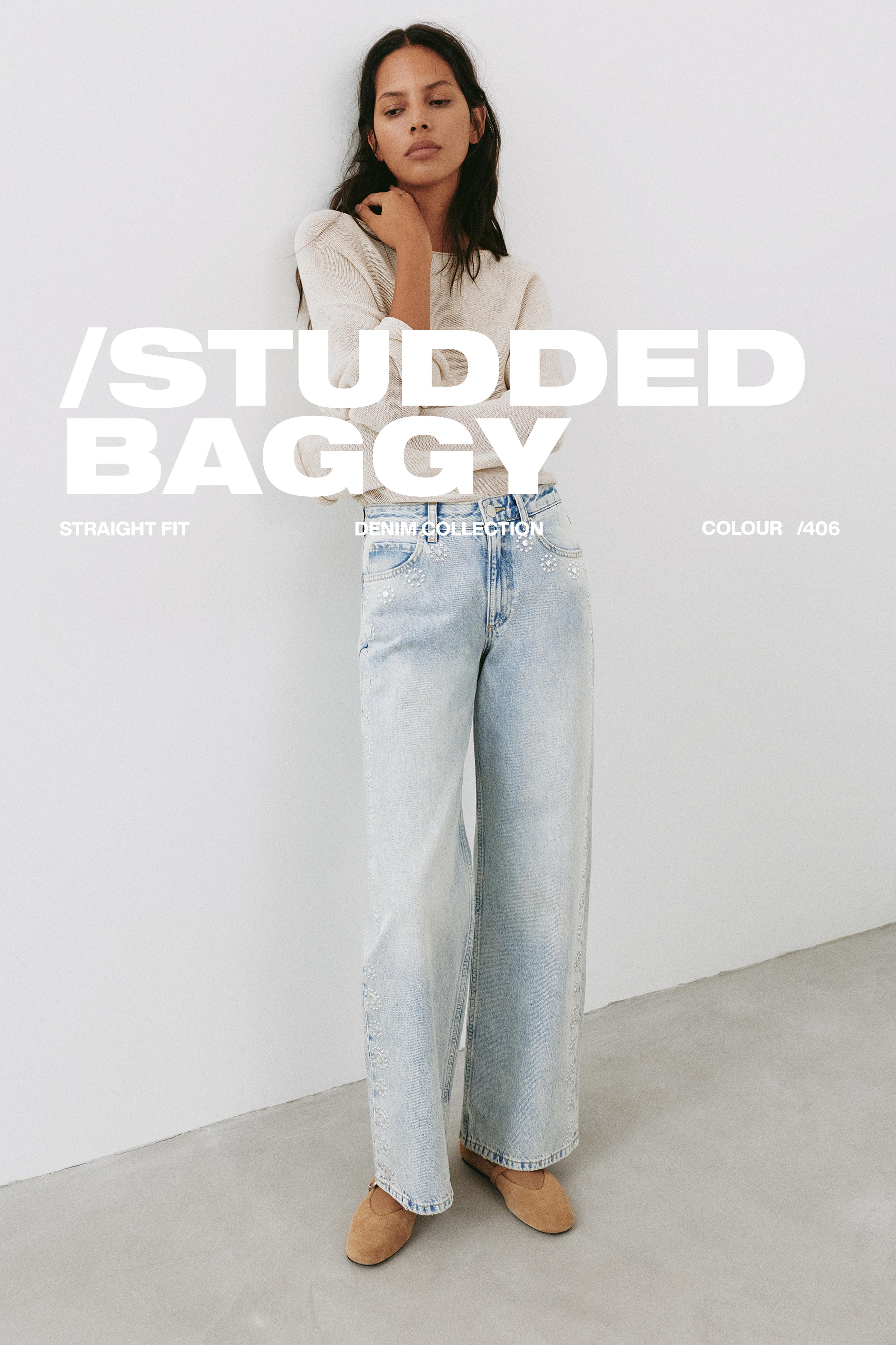 Studded baggy jeans — Pale blue