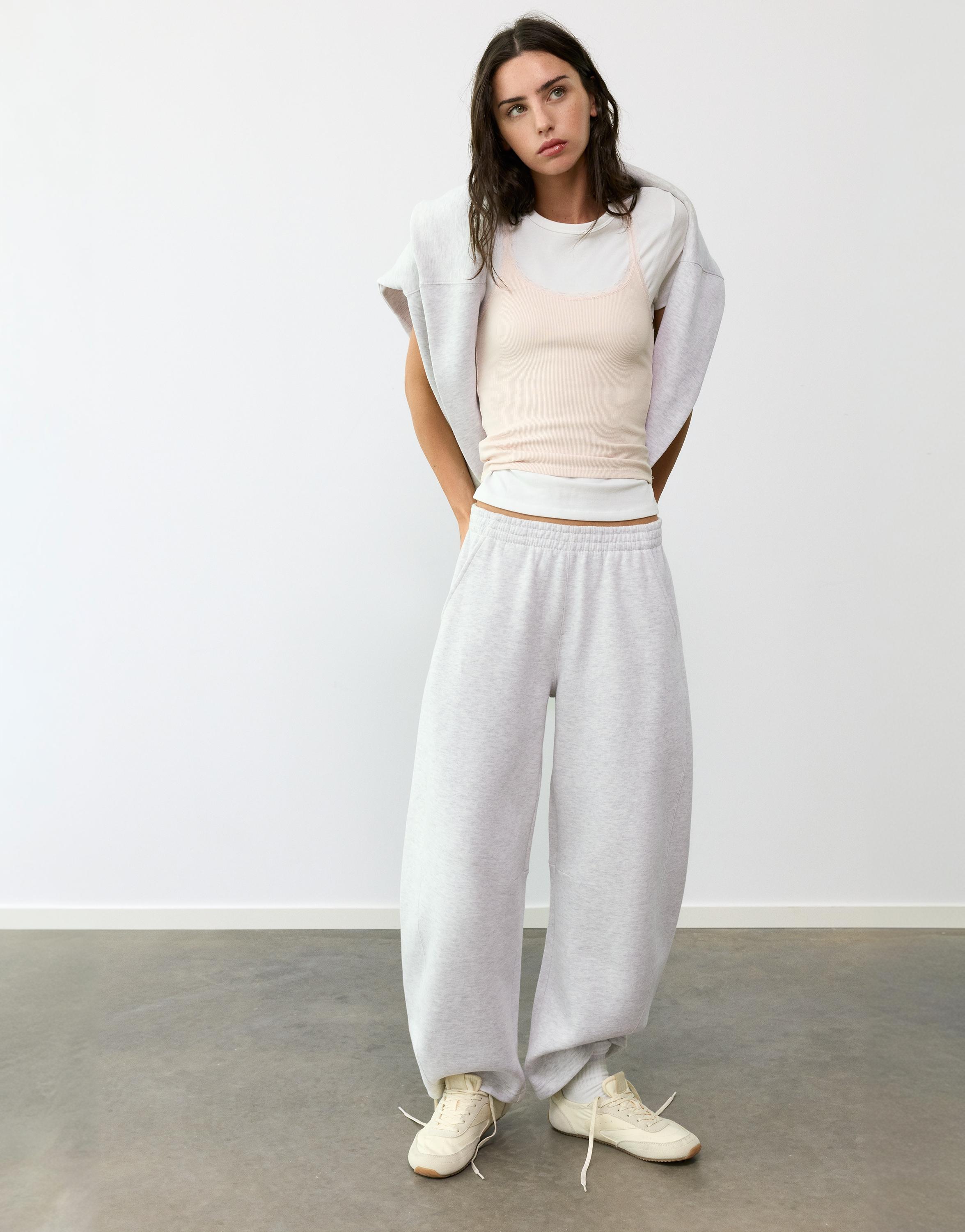 Barrel-leg joggers — Grey marl