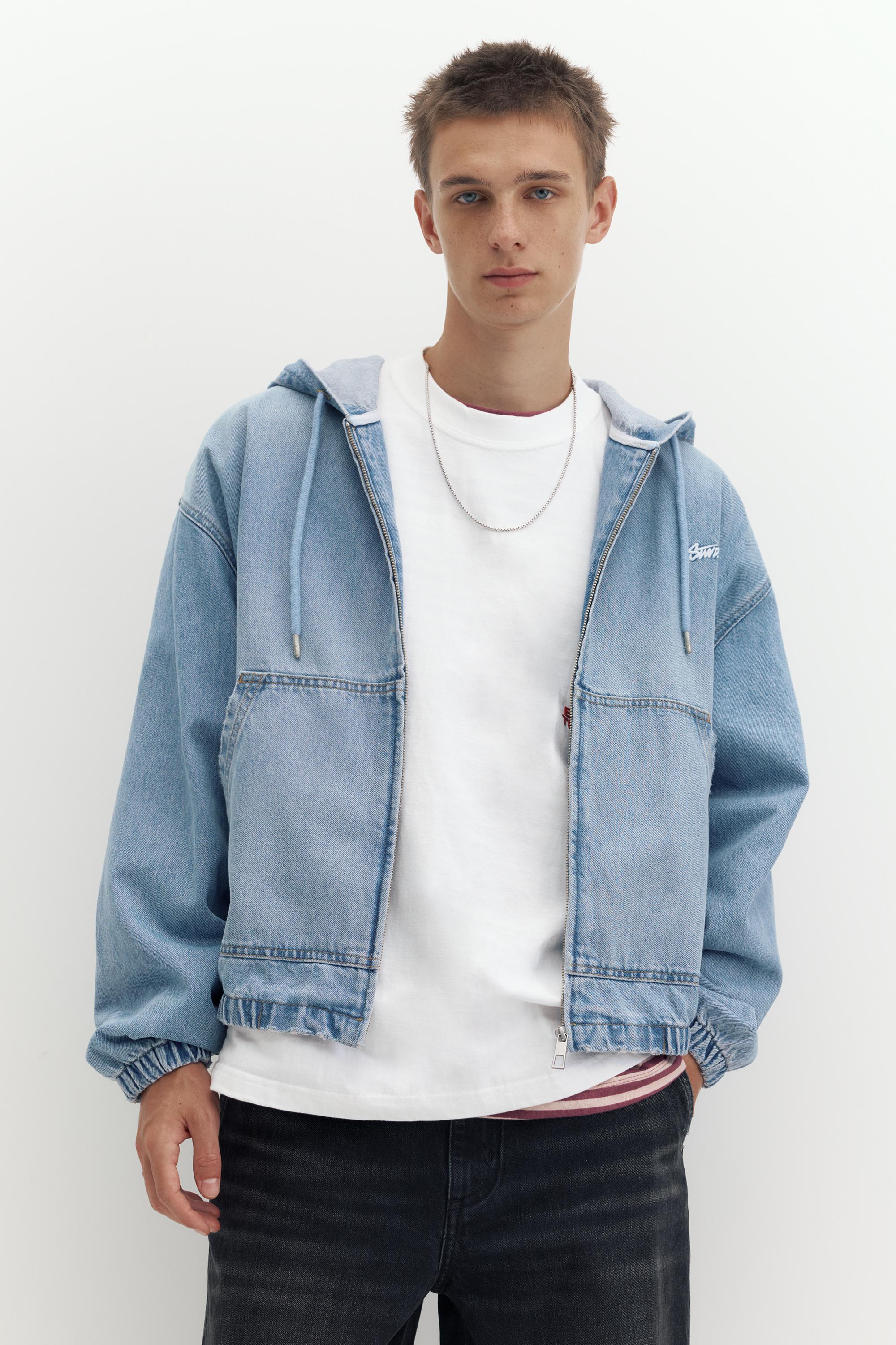 STWD zip-up hooded jacket — Medium blue