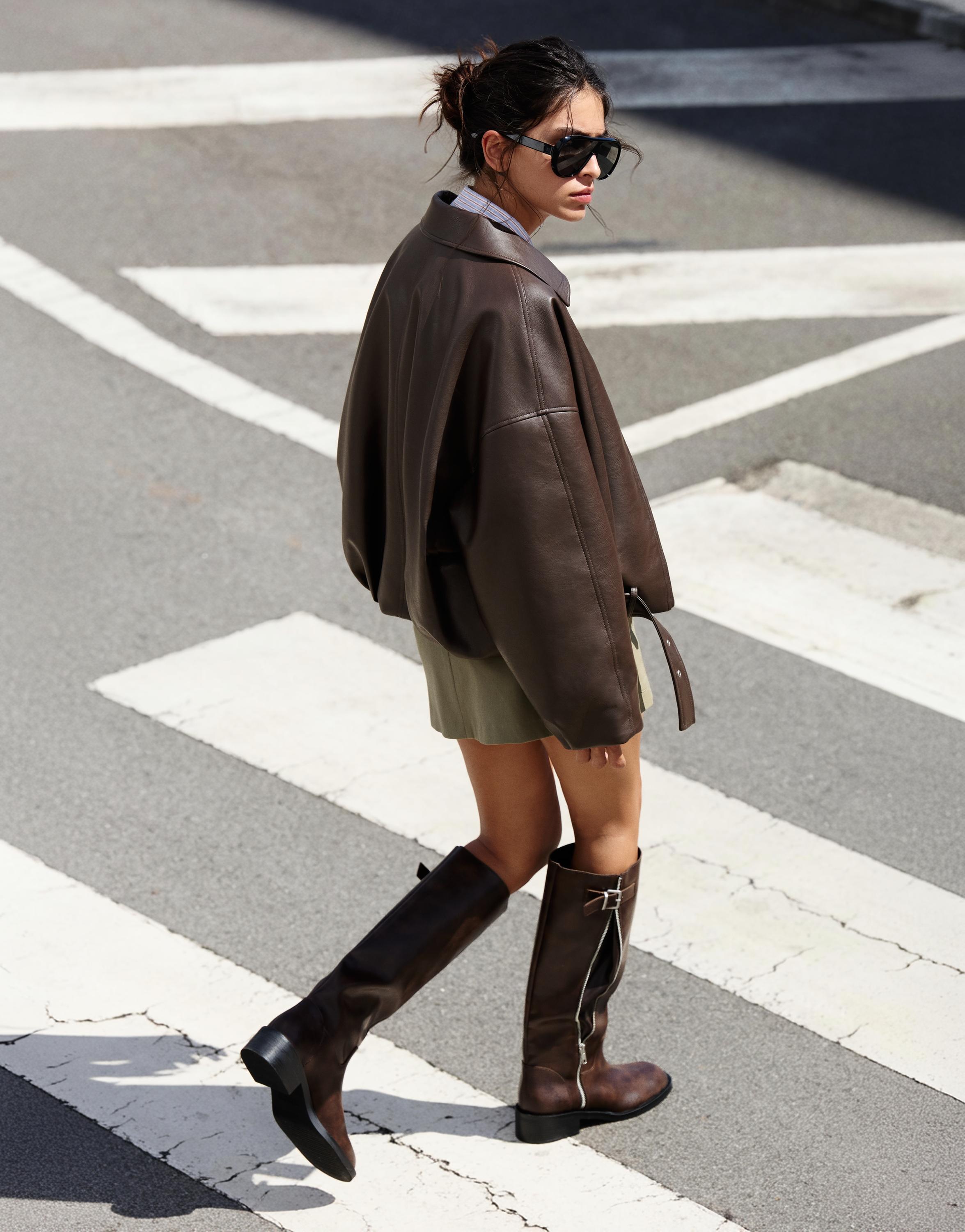 Leather effect balloon jacket — Chocolate