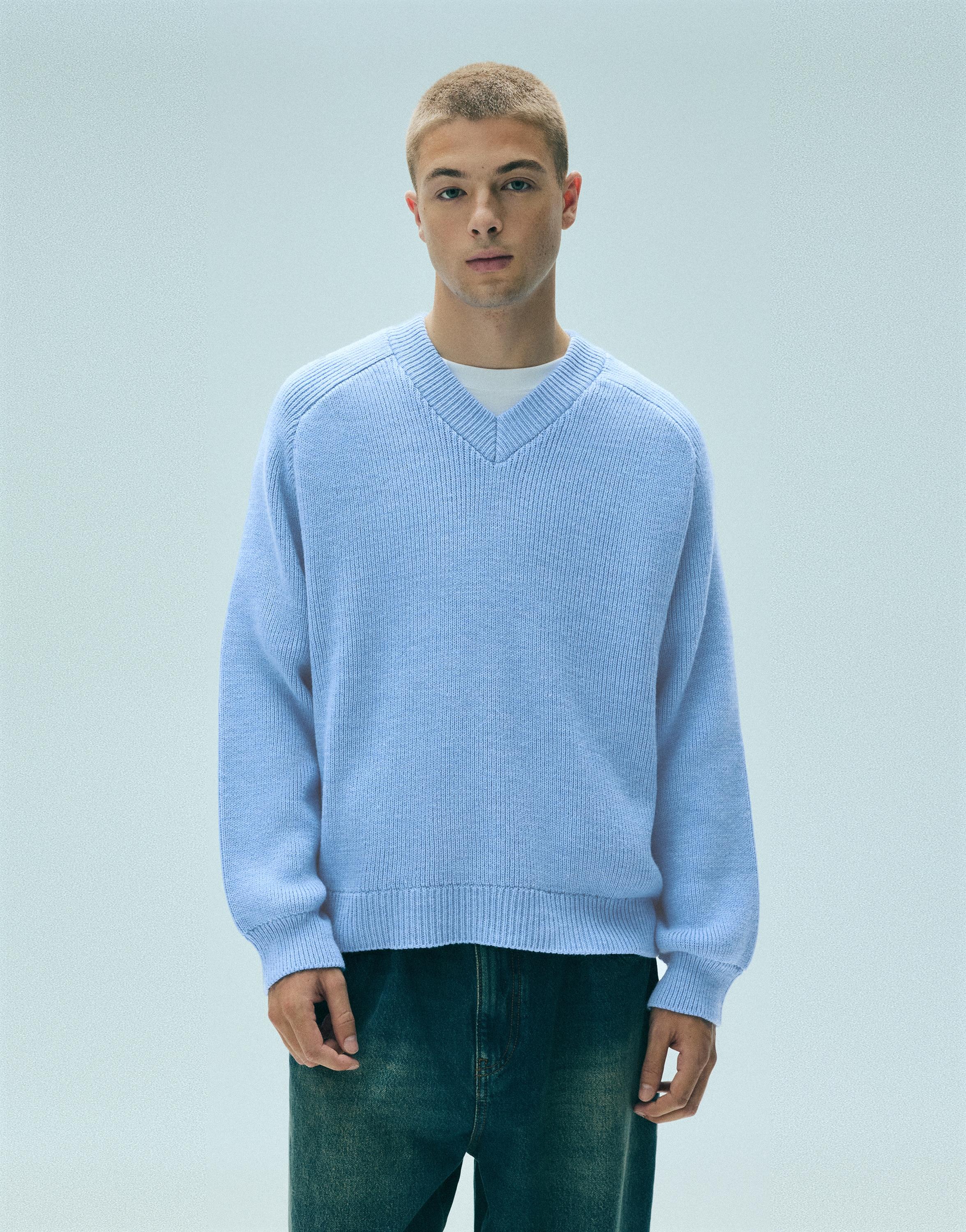 Pull&Bear Fitilli örgü V yaka kazak görsel 7