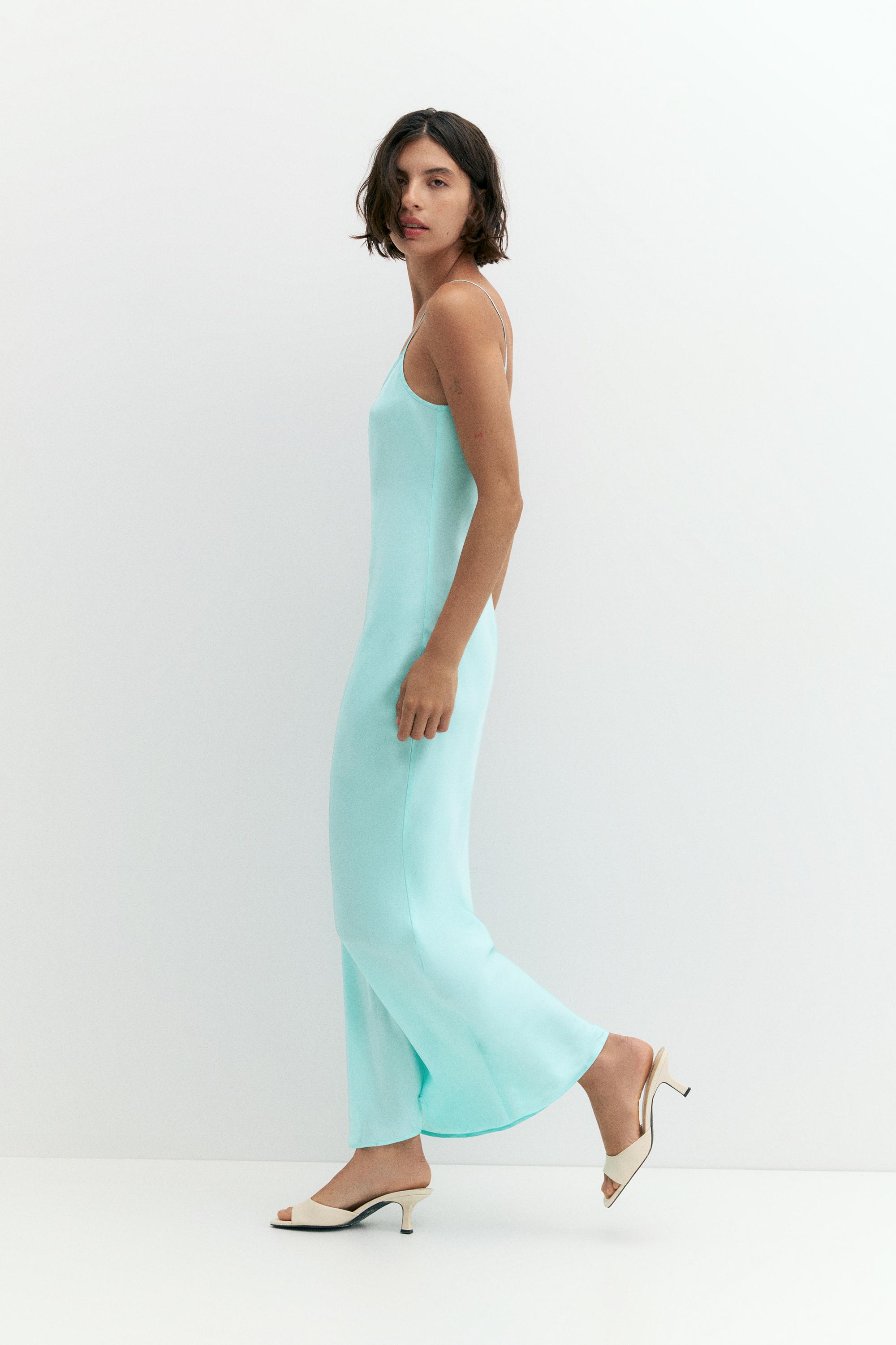 Satin midi dress — Pale turquoise